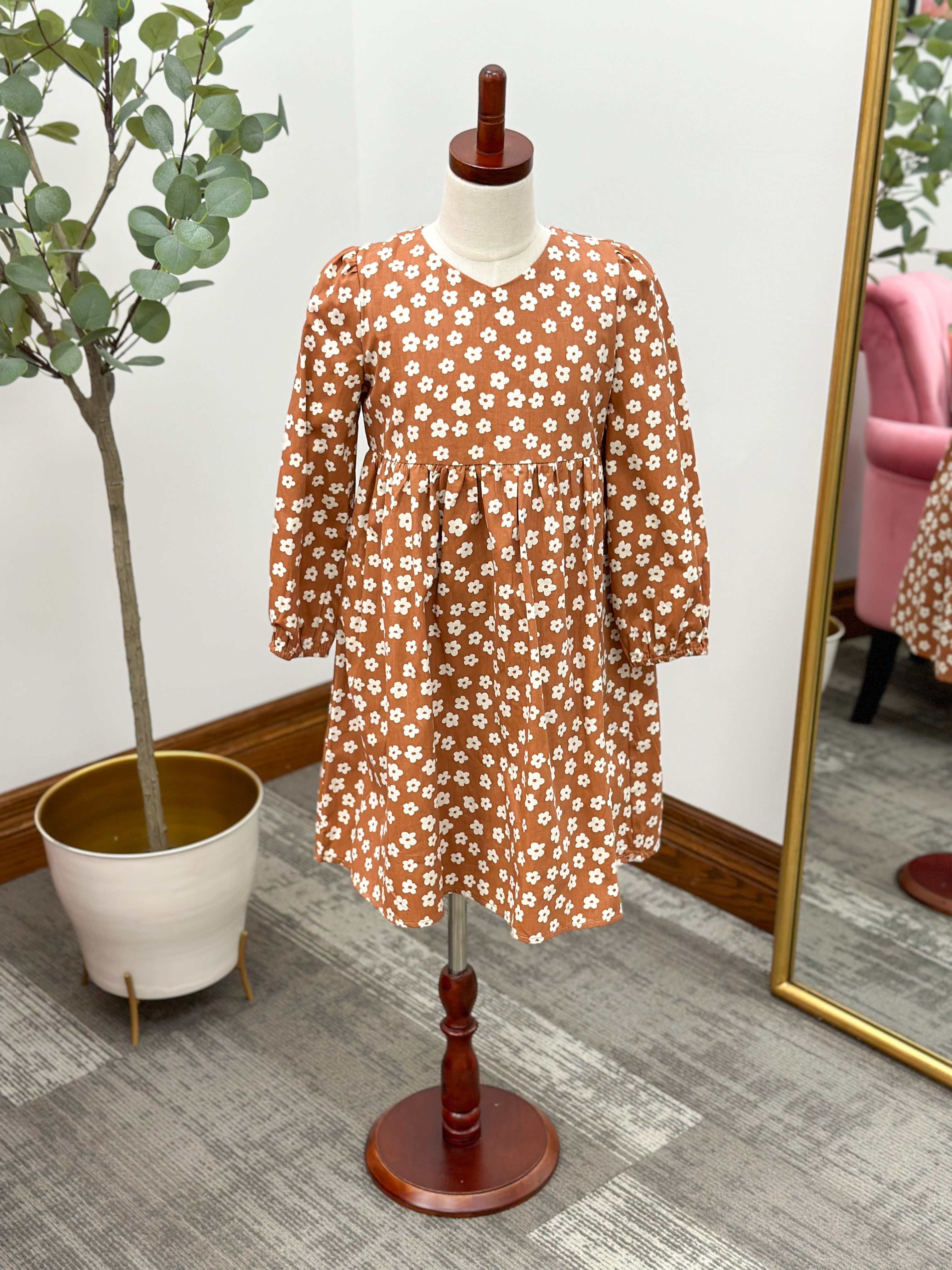 Girls Rust Floral Dress