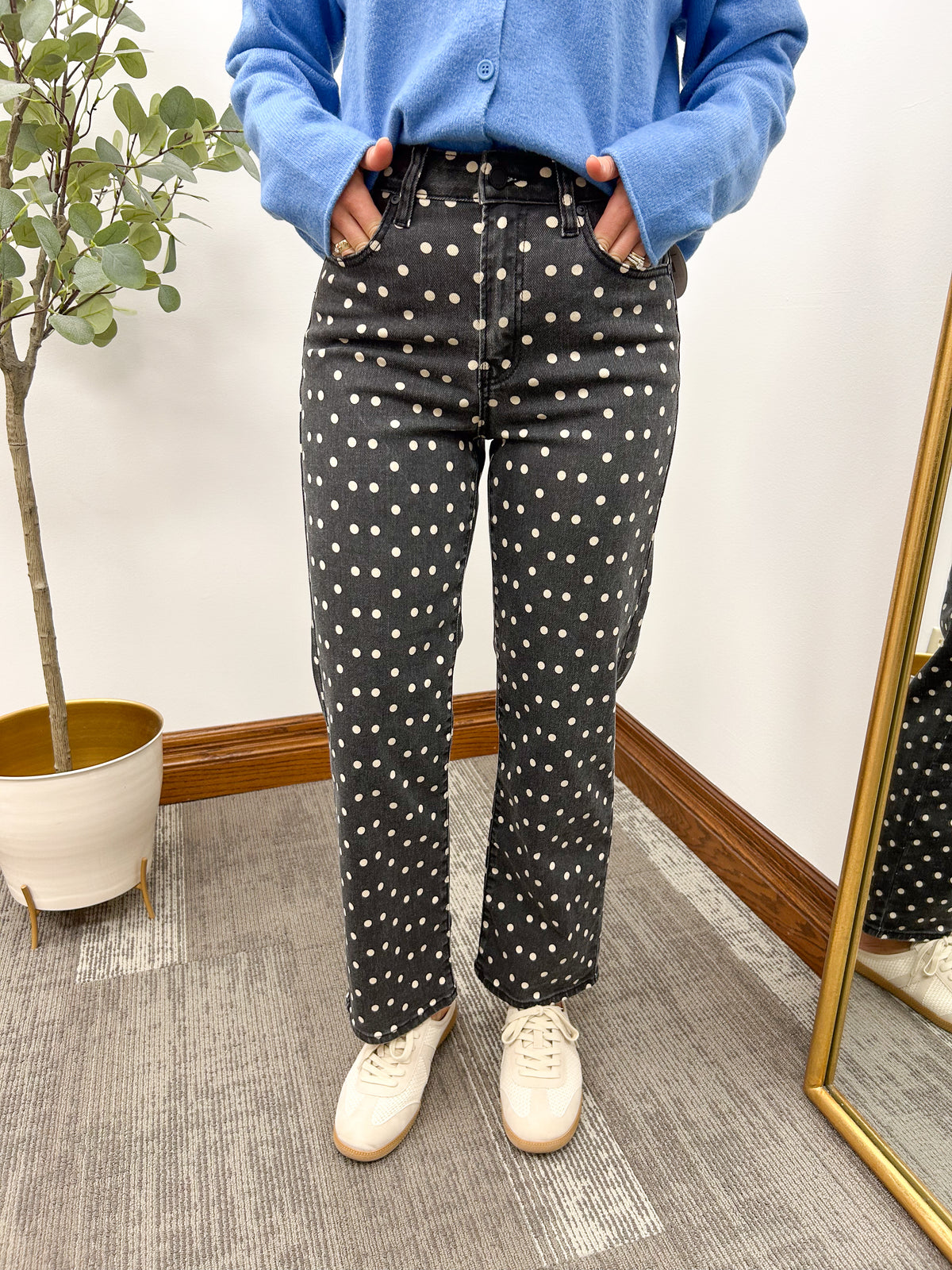 JBD polka dot jeans, straight leg jeans