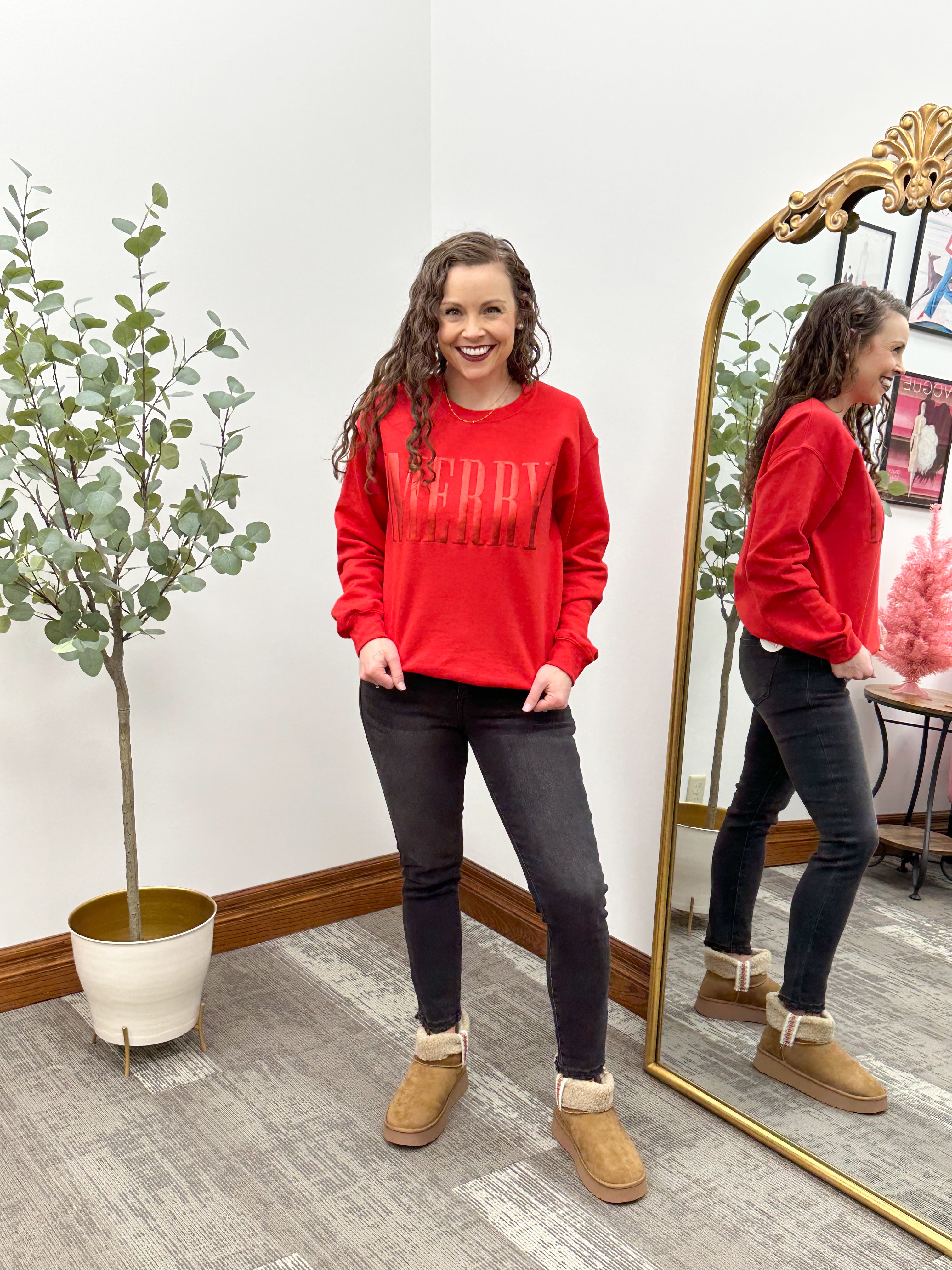 'MERRY' Red Graphic Sweatshirt
