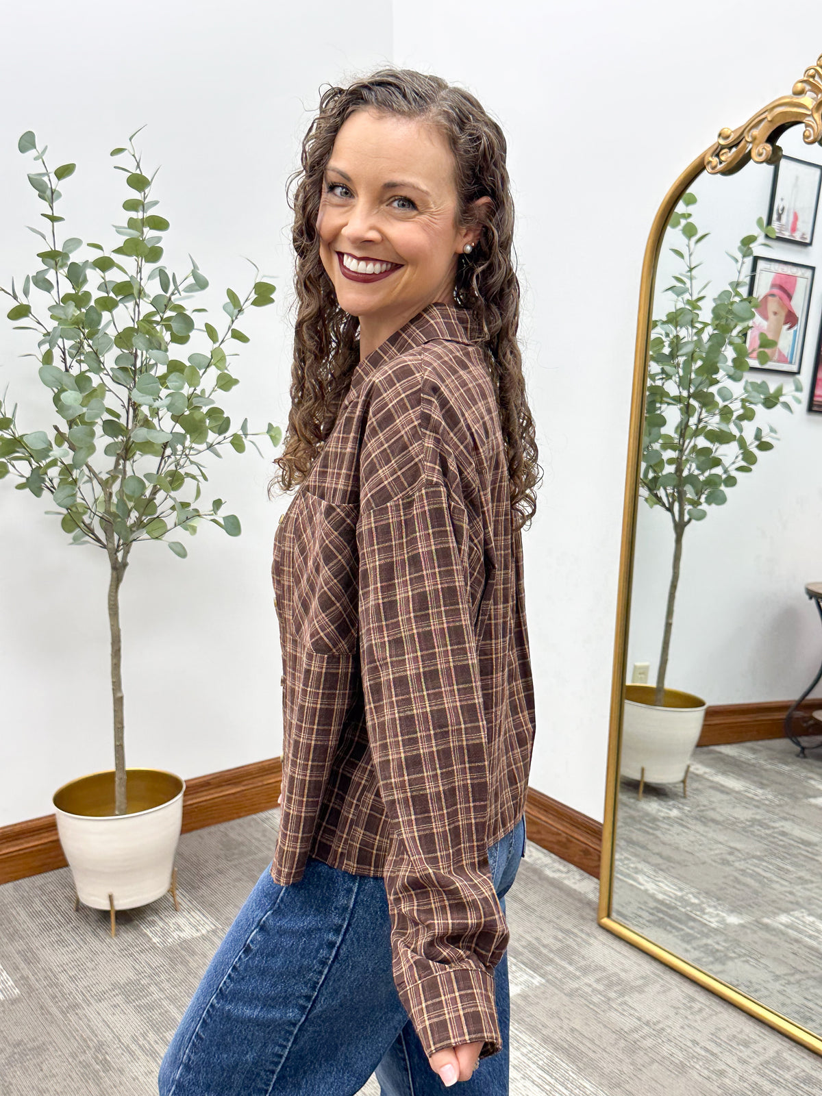 Brown Plaid Cotton Button Up Shirt