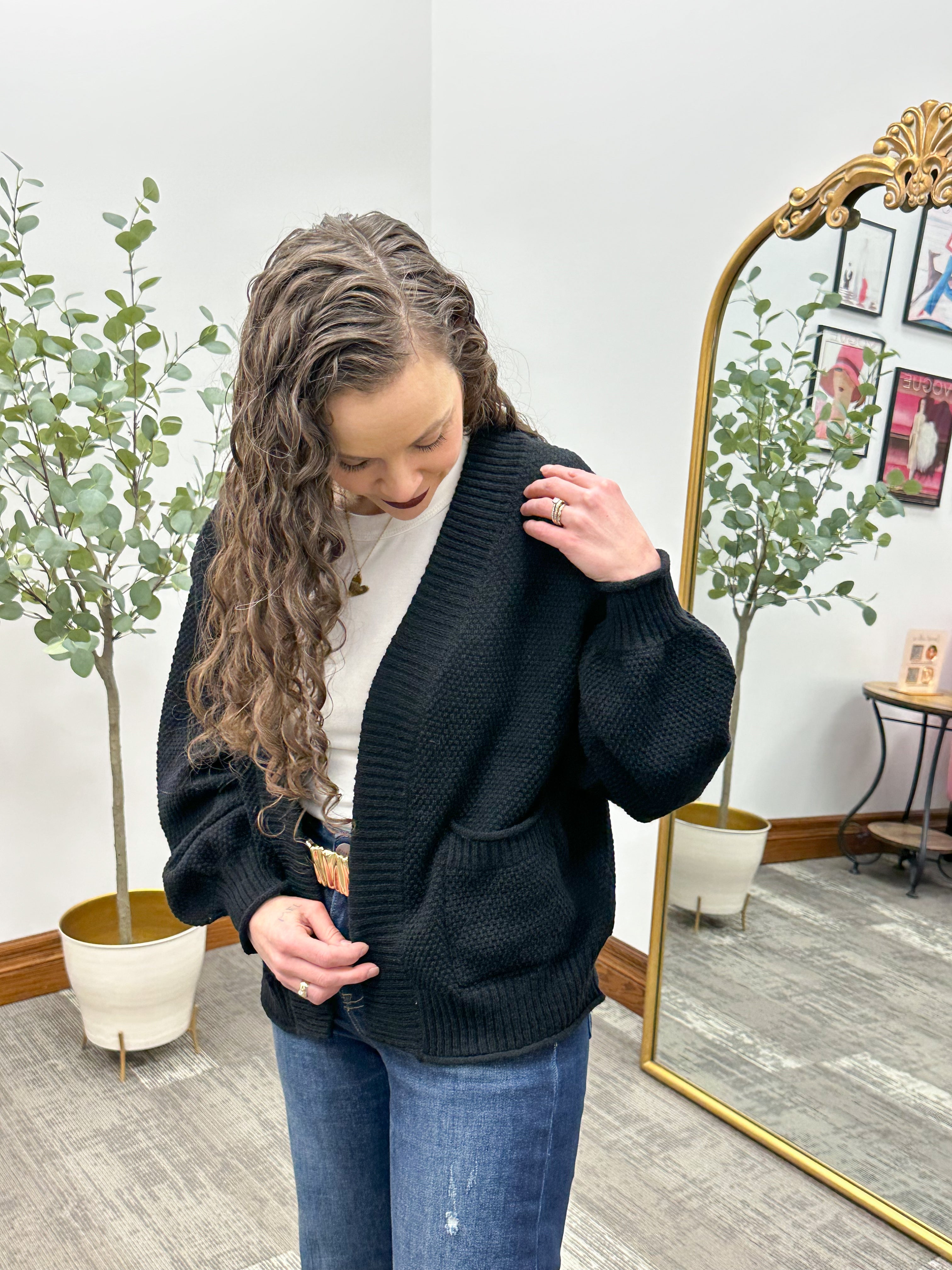 Waffle Knit Front Pocket Cardigan
