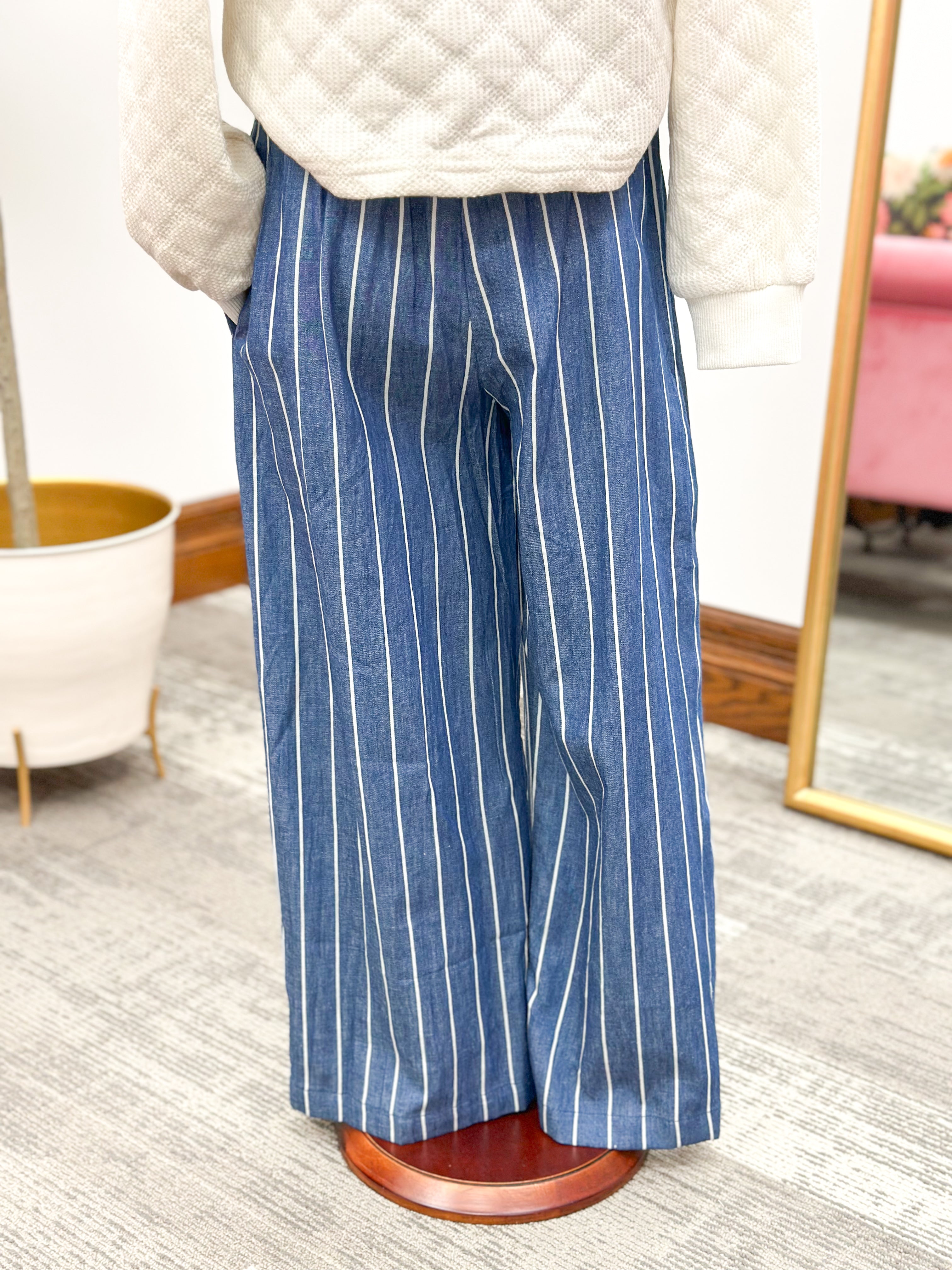 Girls Striped Wide Leg Elastic Waist Pants
