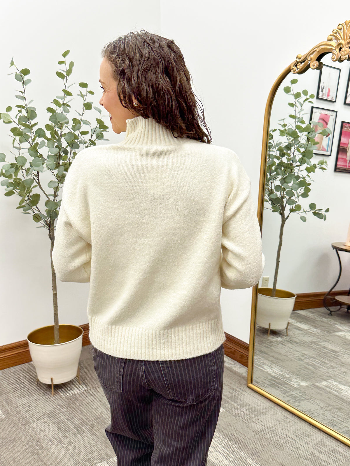 Cream Classic Mock Neck Sweater