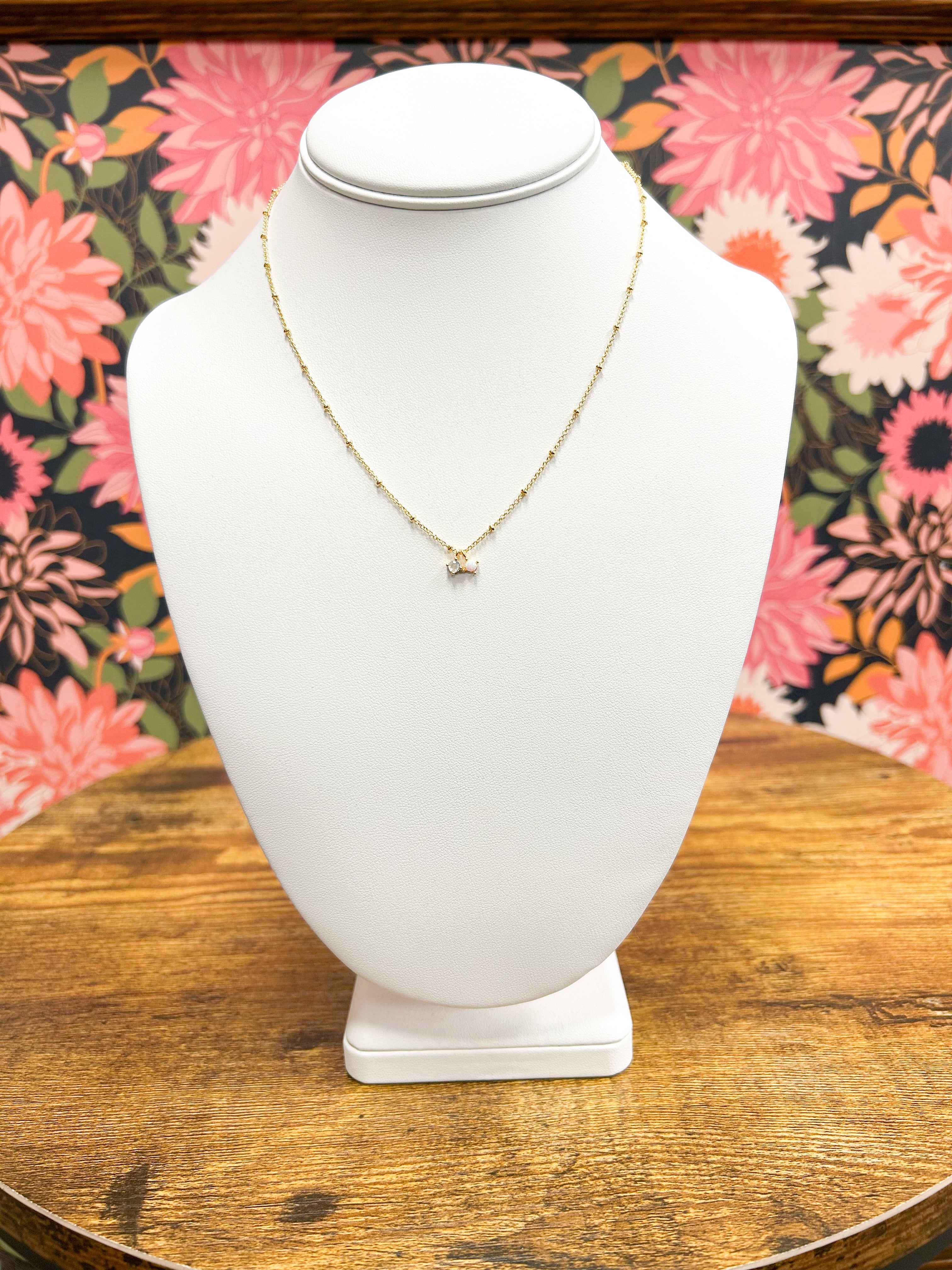 Cubic Zirconia & Opal Charms Chain Necklace