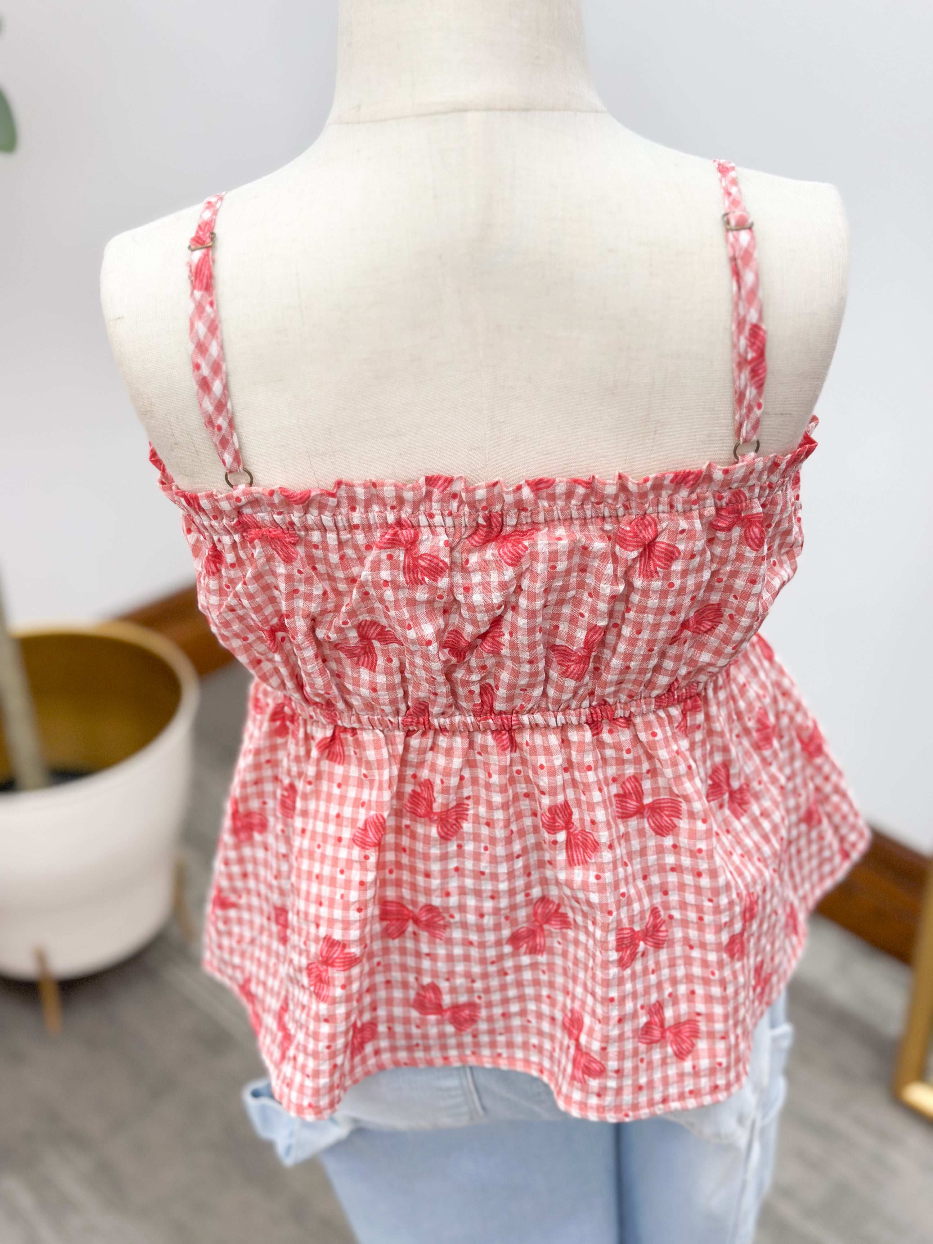Girls Pink Bow Print Tank Top