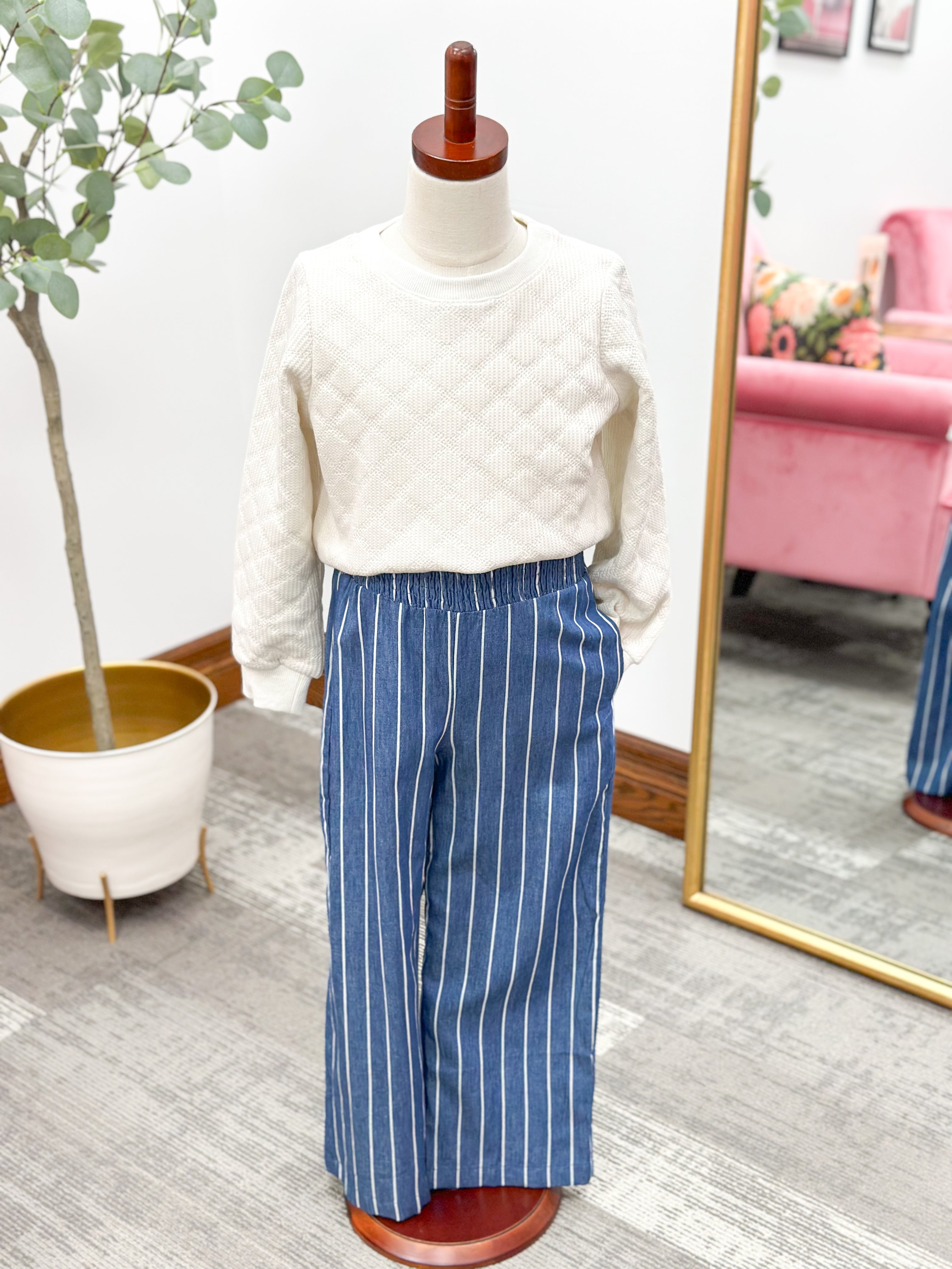 Girls Striped Wide Leg Elastic Waist Pants