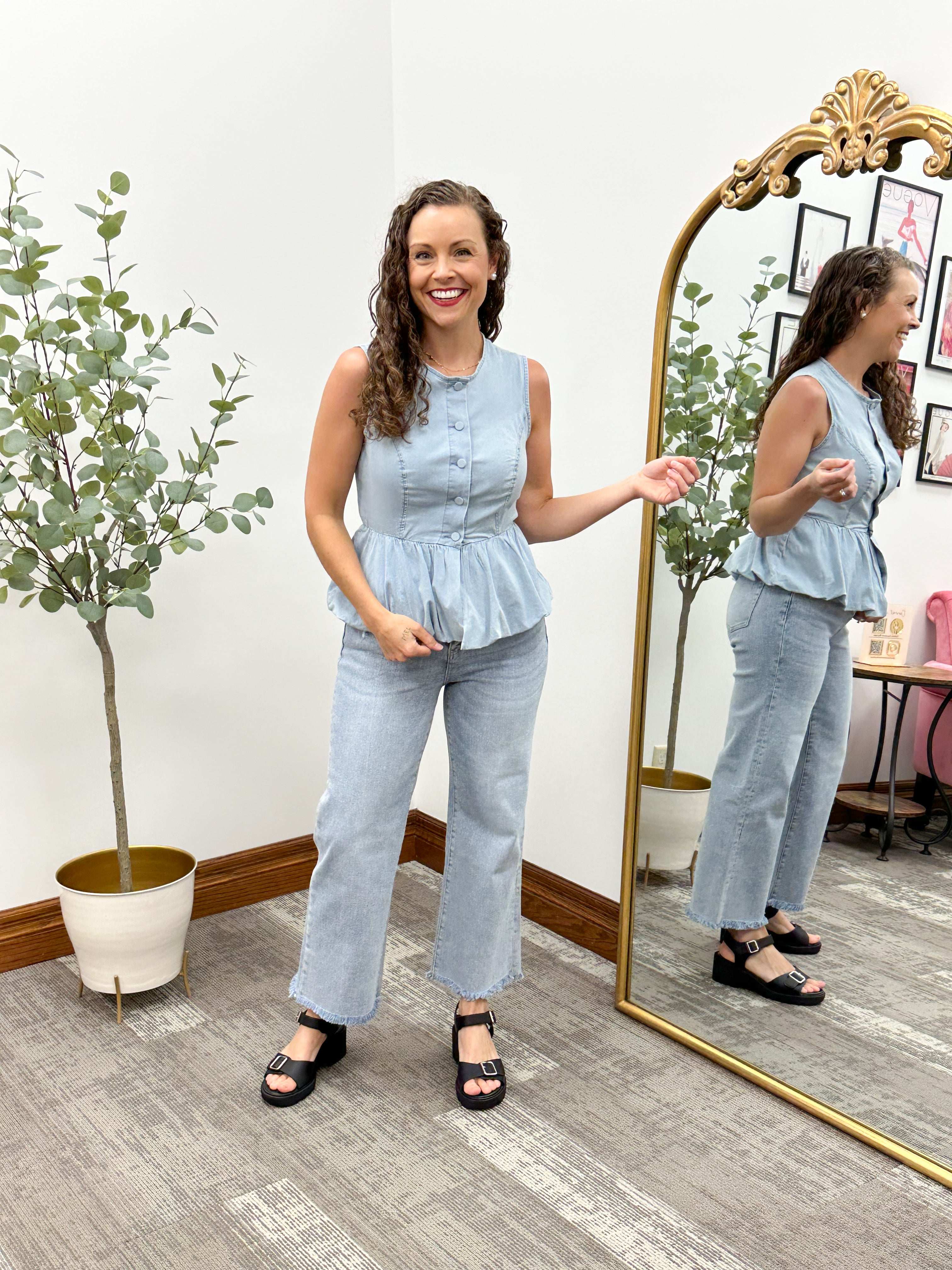 Denim Bubble Hem Tank Top