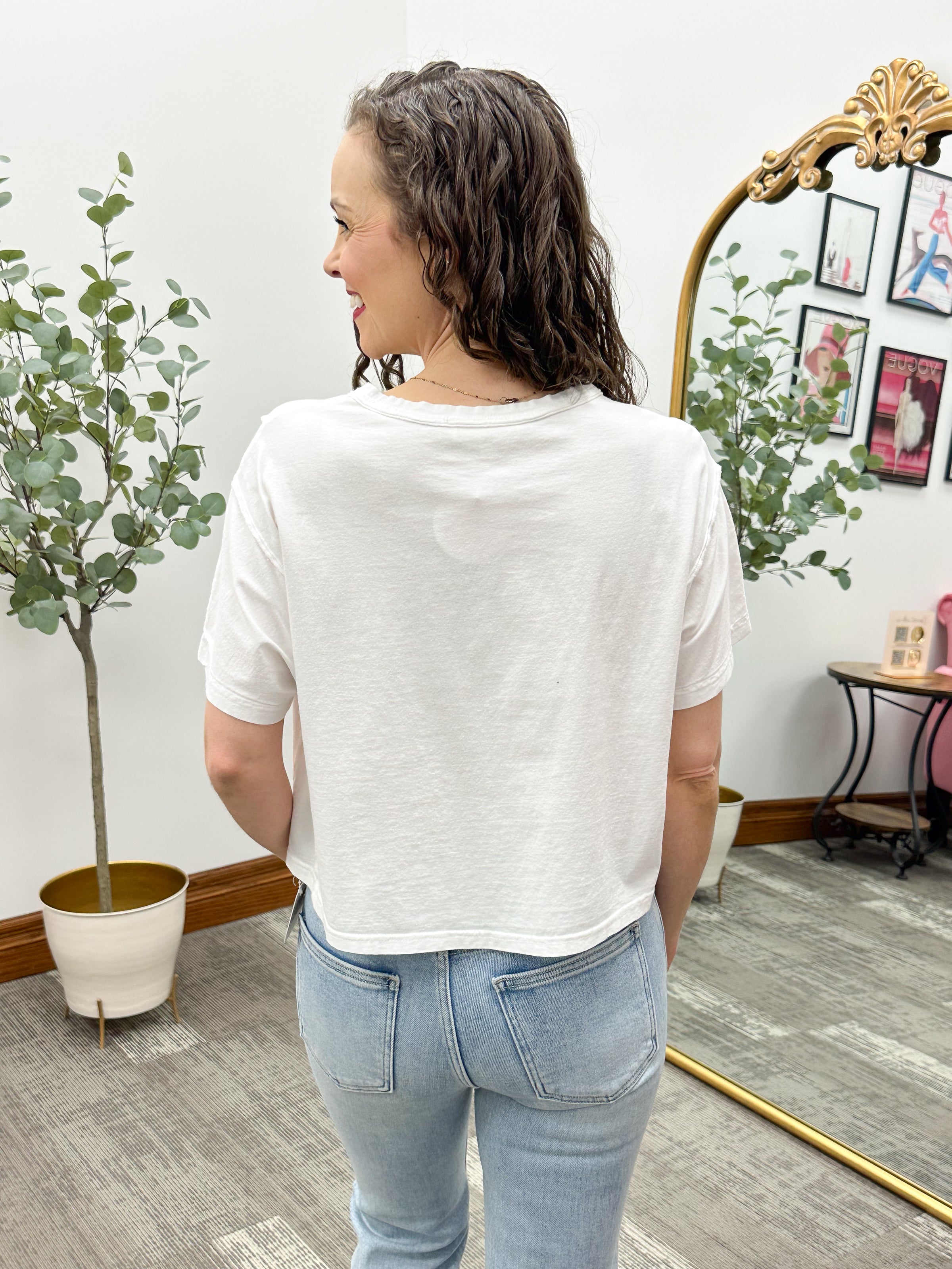 Short Sleeve Cropped Henley T-Shirt