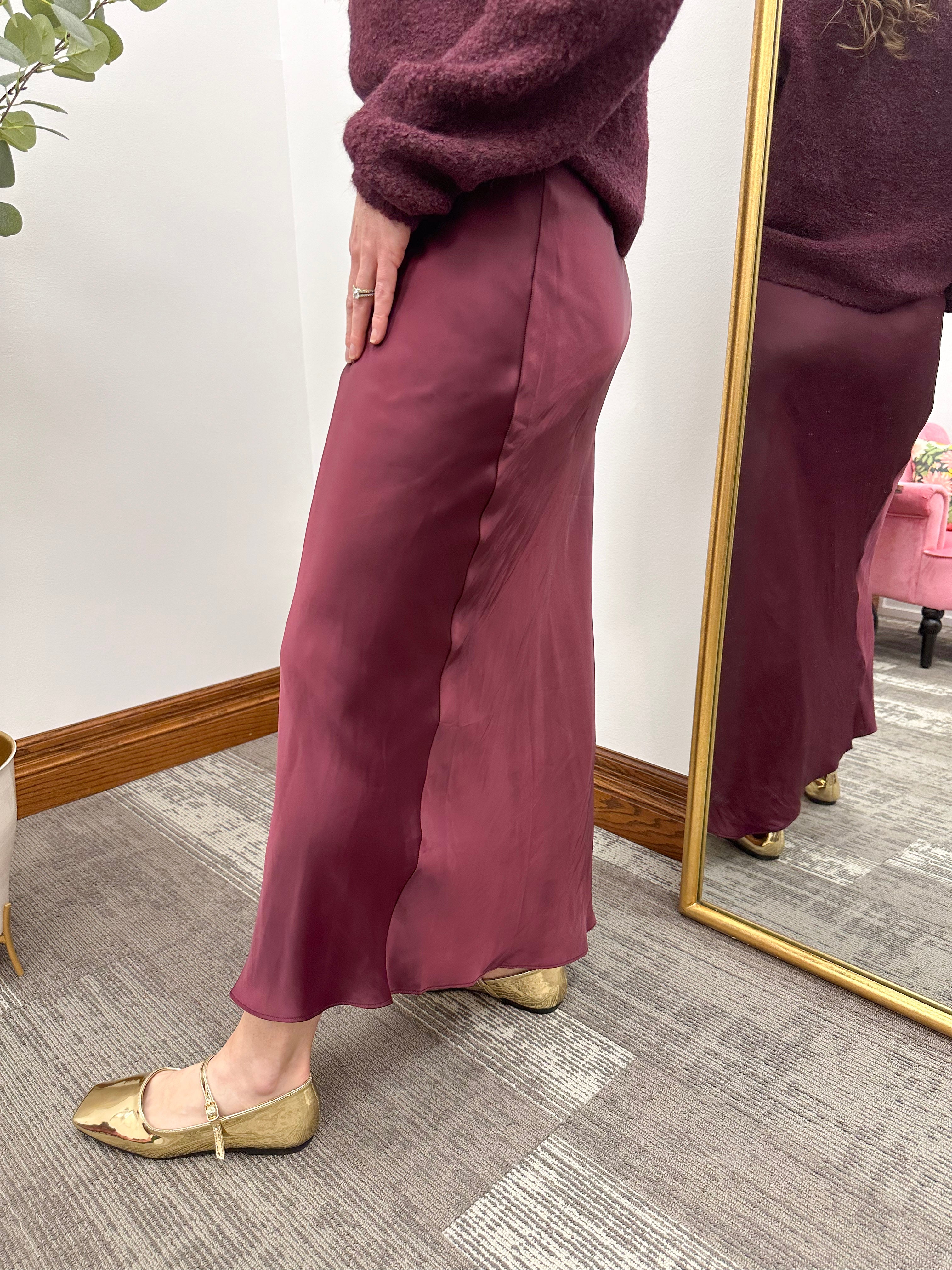 Burgundy Poly Sheen Midi Skirt (Z Supply)