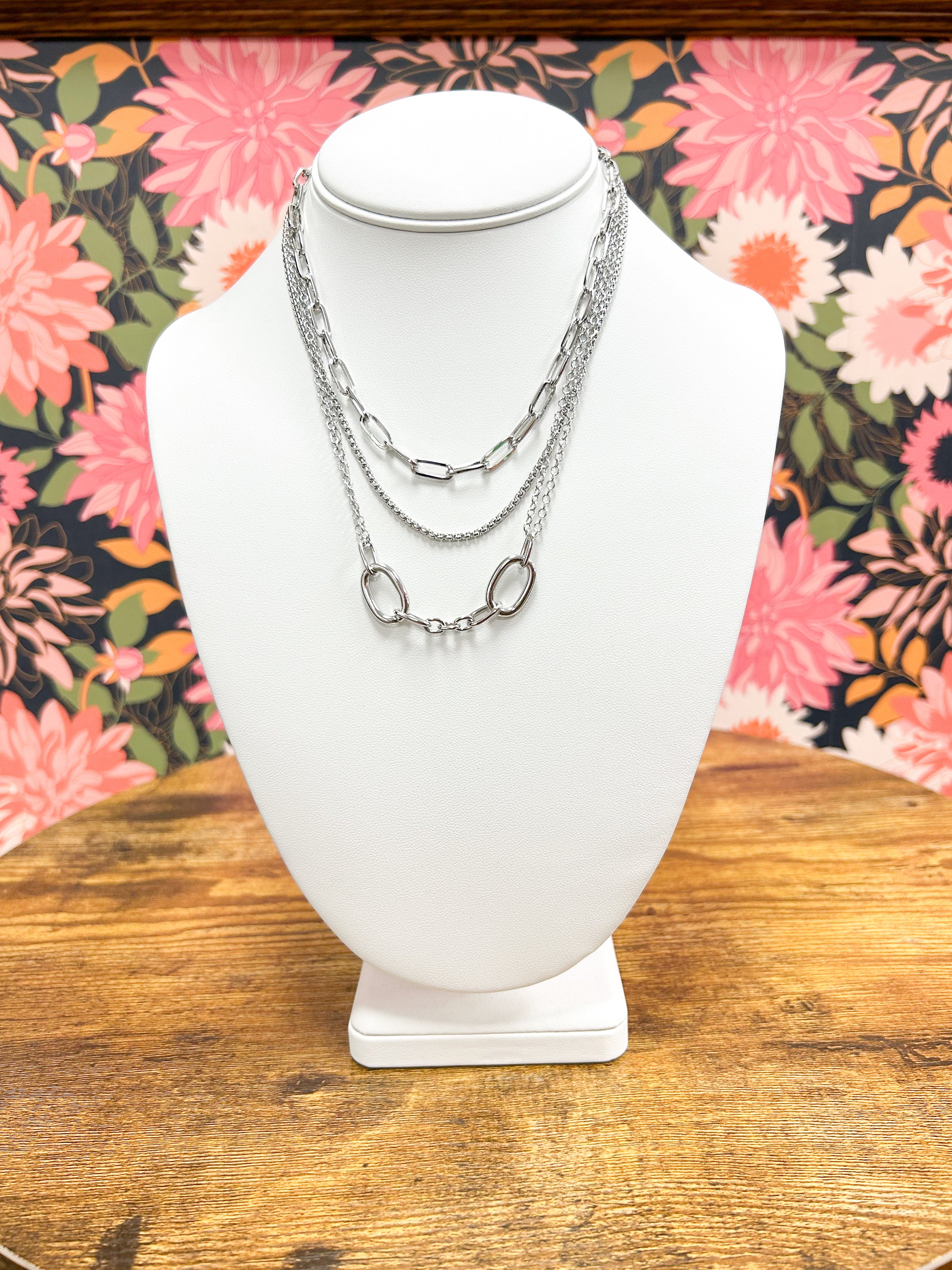 2 Piece Silver Chains Layered Necklace