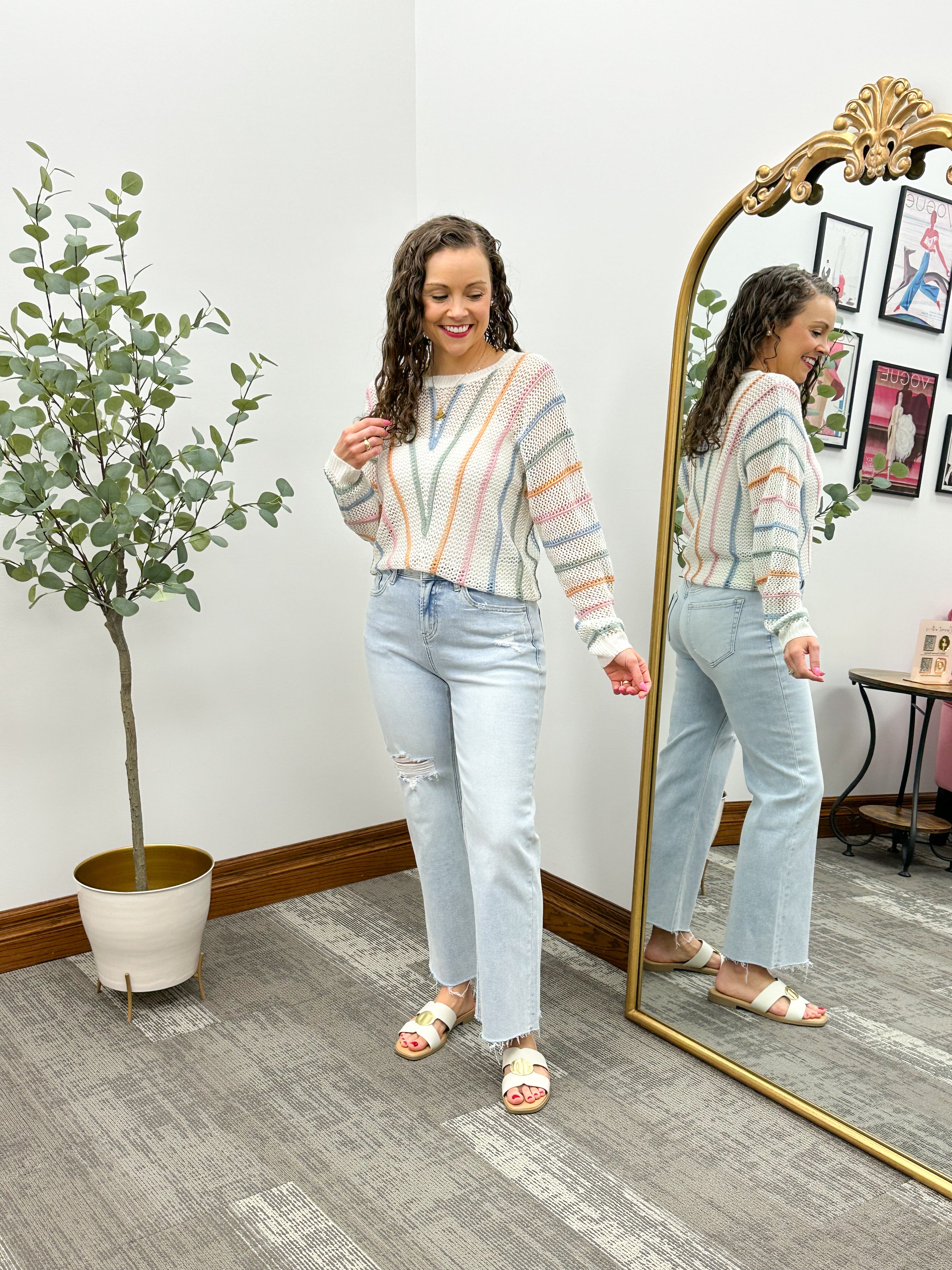 Multi Colored Open Knit Sweater