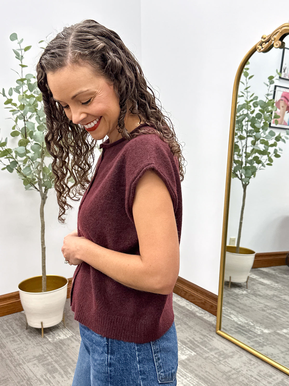 Maroon Lightweight Sleeveless Button Cardigan
