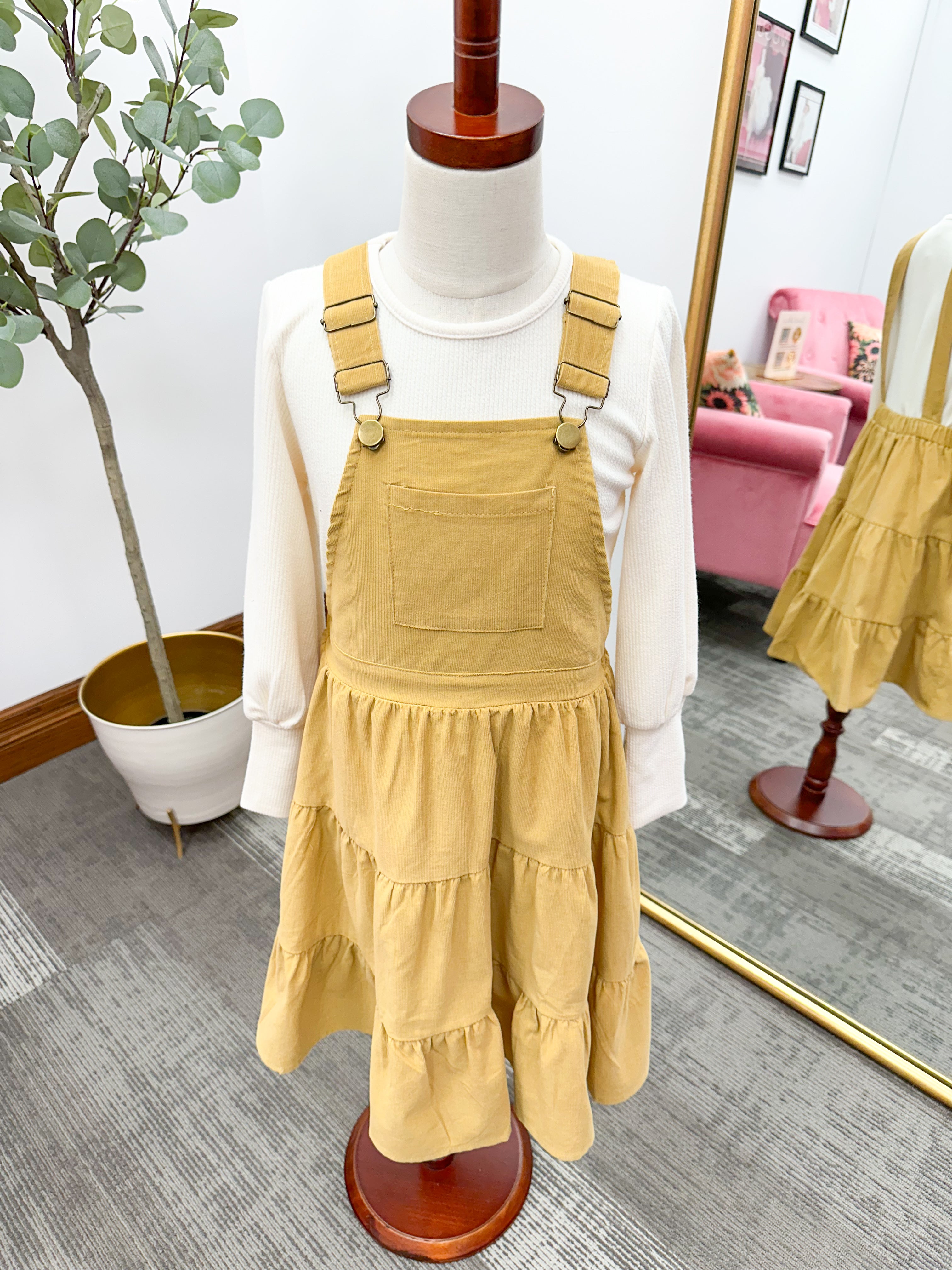 Girls Mustard Corduroy Jumper Dress