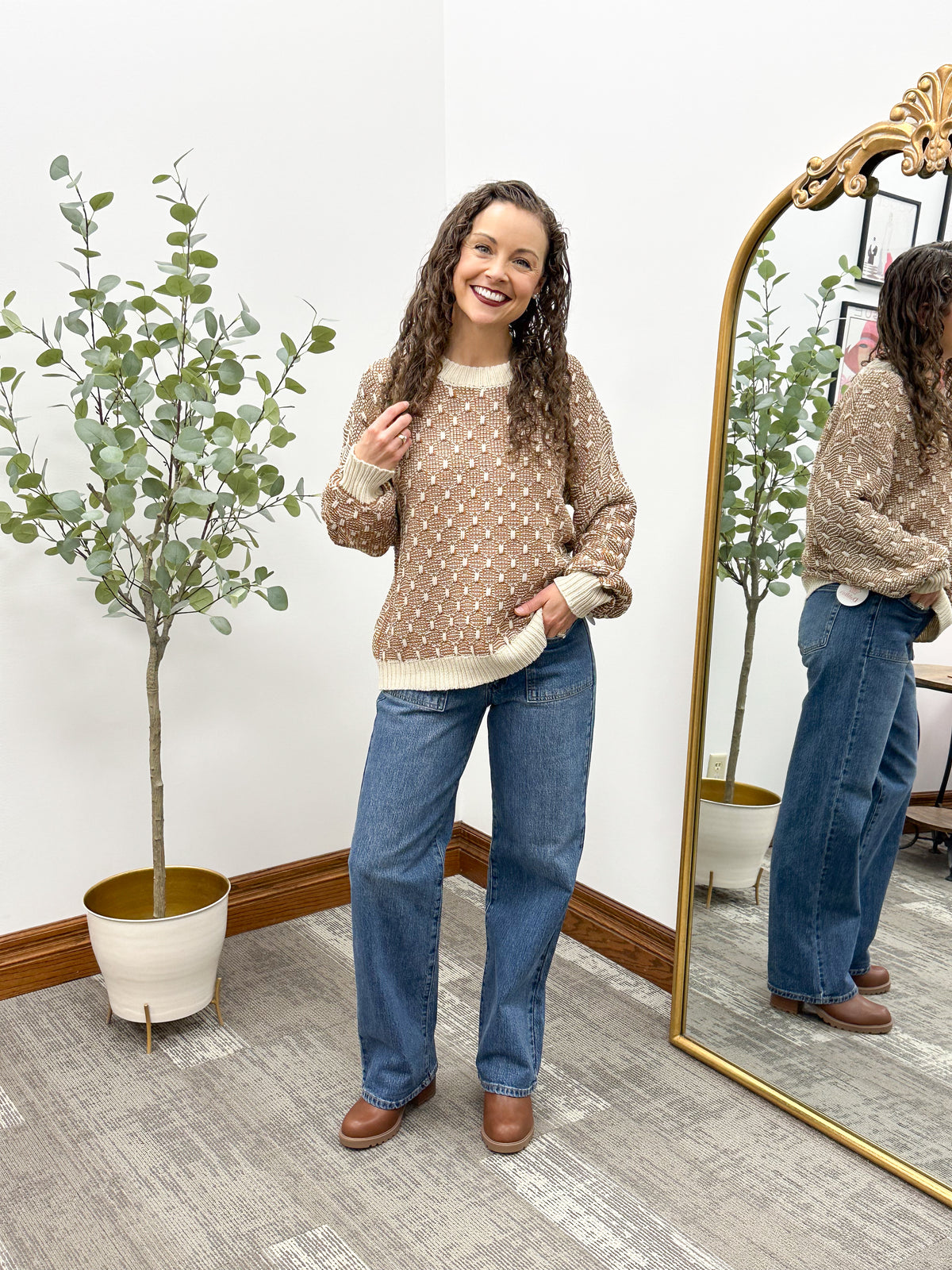 Rust & Cream Textured Knit Sweater