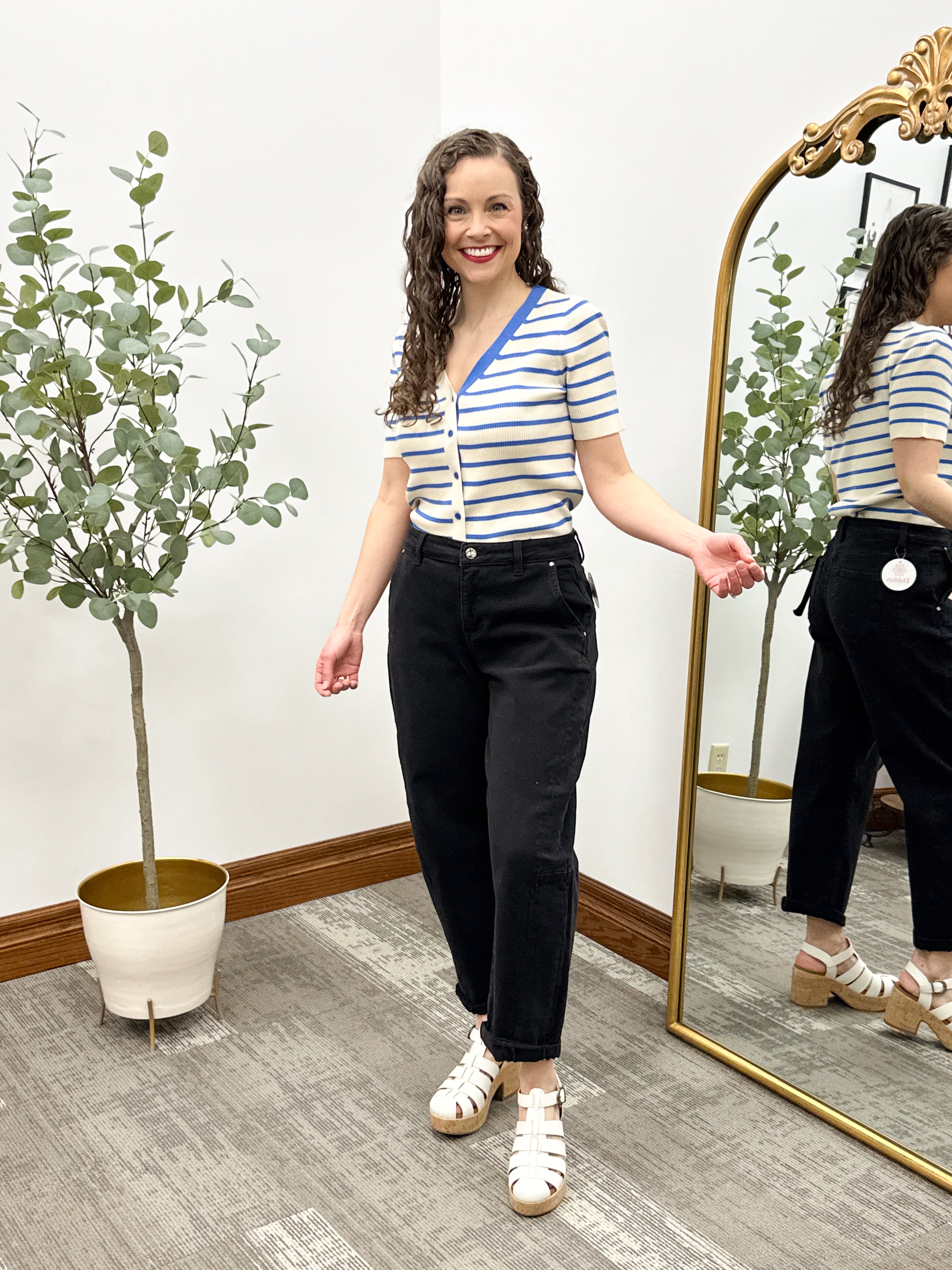 Blue & Cream Striped Short Sleeve Cardigan