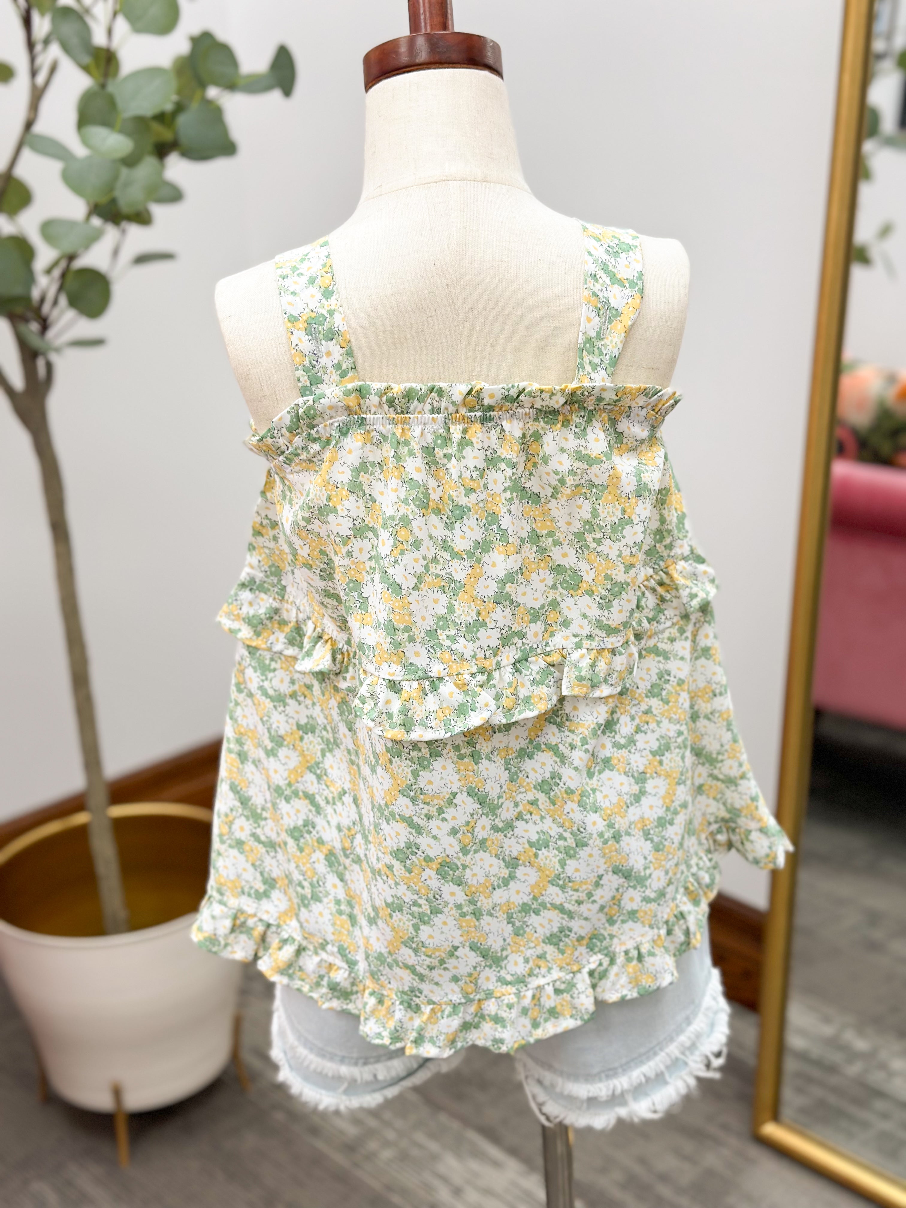 Girls Floral Ruffle Detail Tank