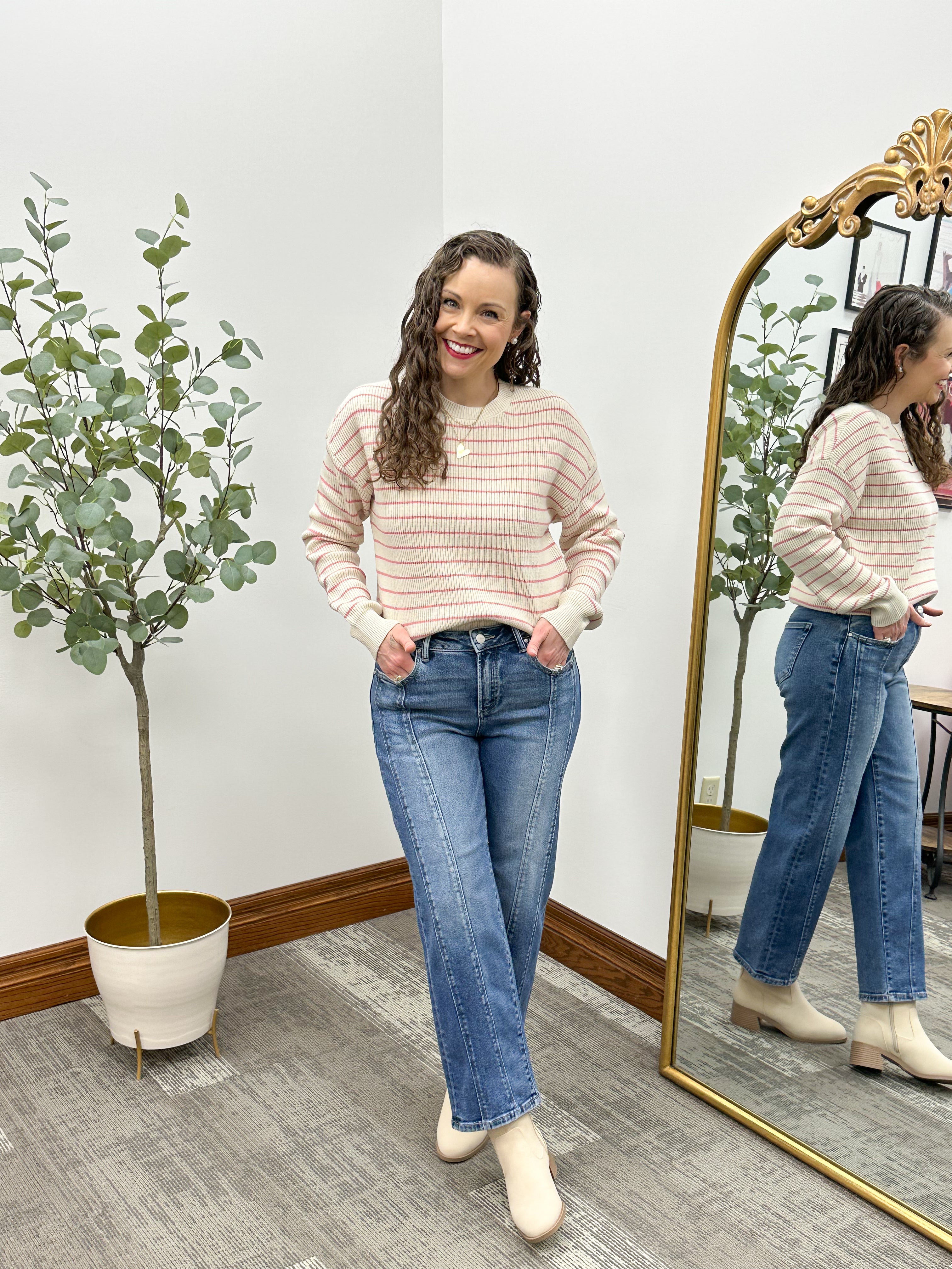 Cream & Pink Striped Sweater