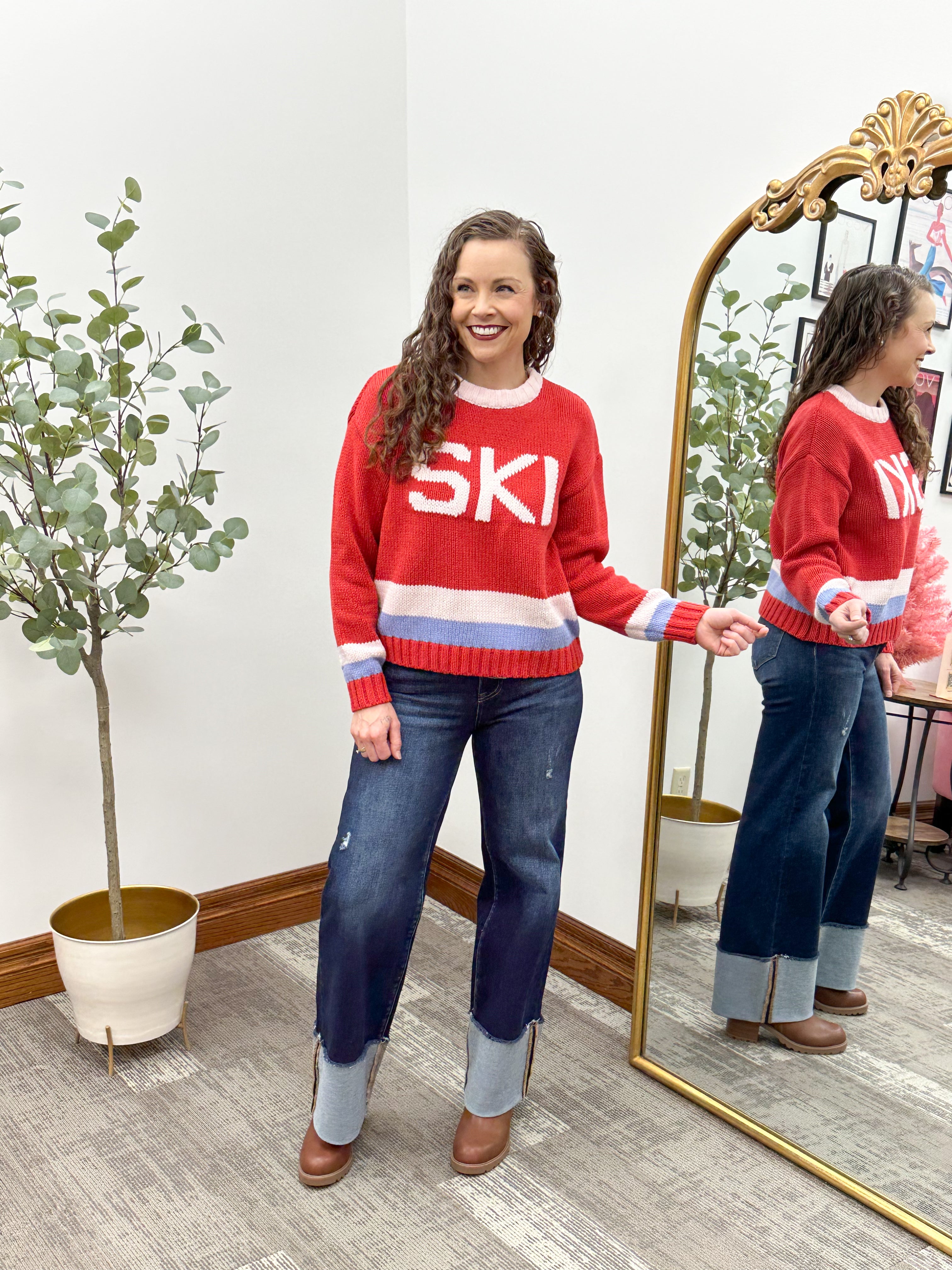 Red 'SKI' Crewneck Sweater