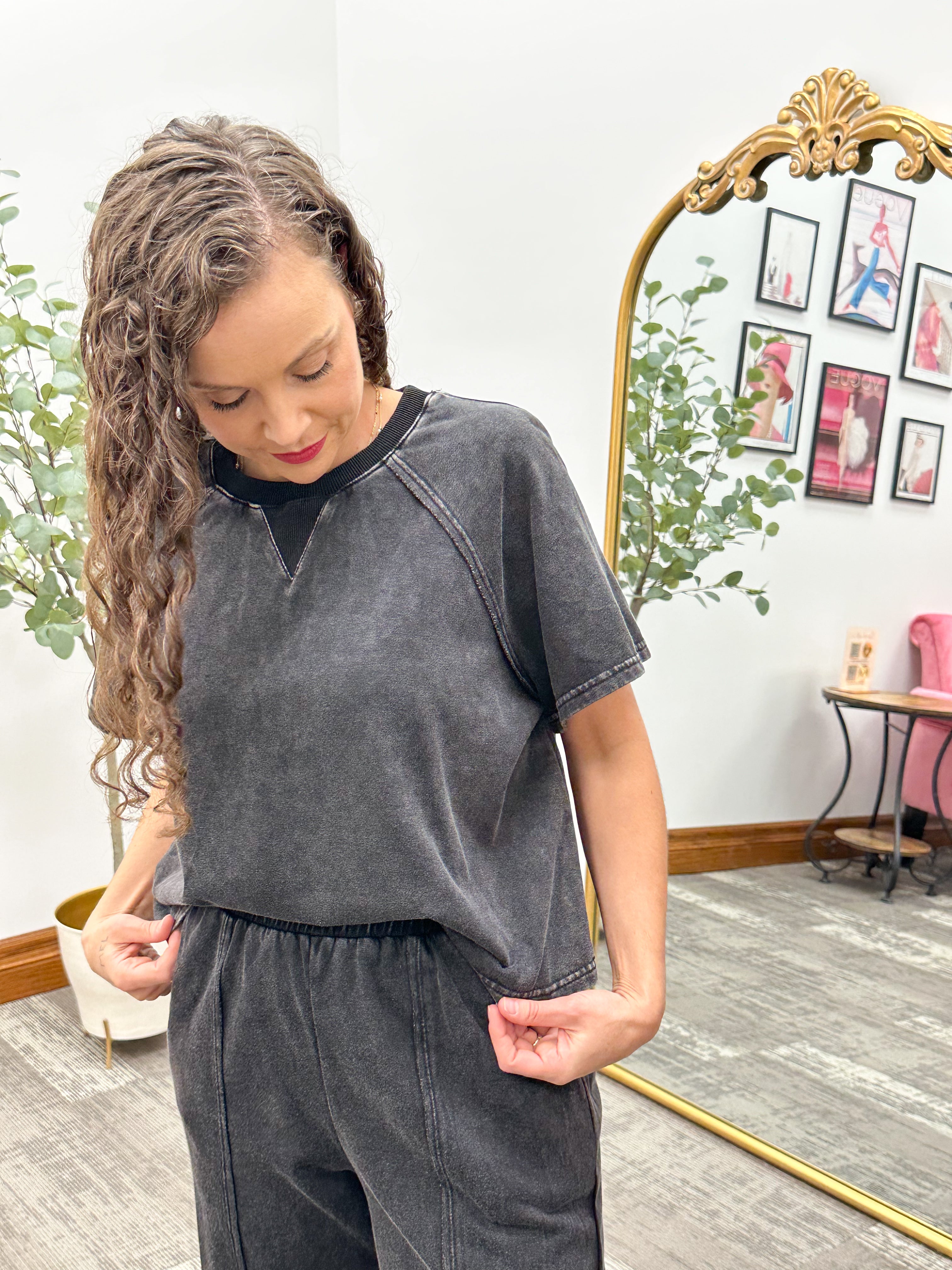 Washed Black Short Sleeve Top That Has Matching Joggers