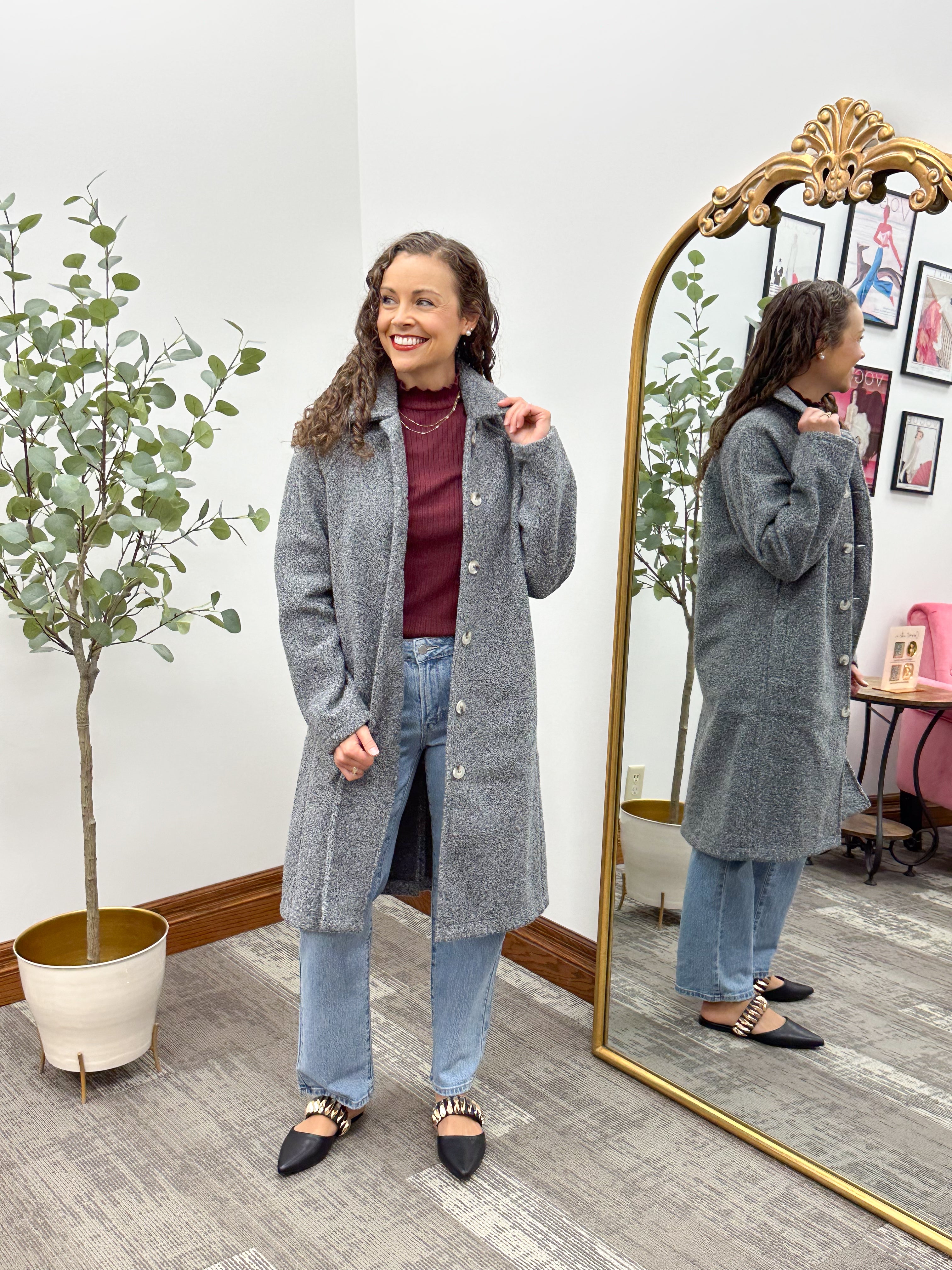 Gray Longline Teddy Jacket