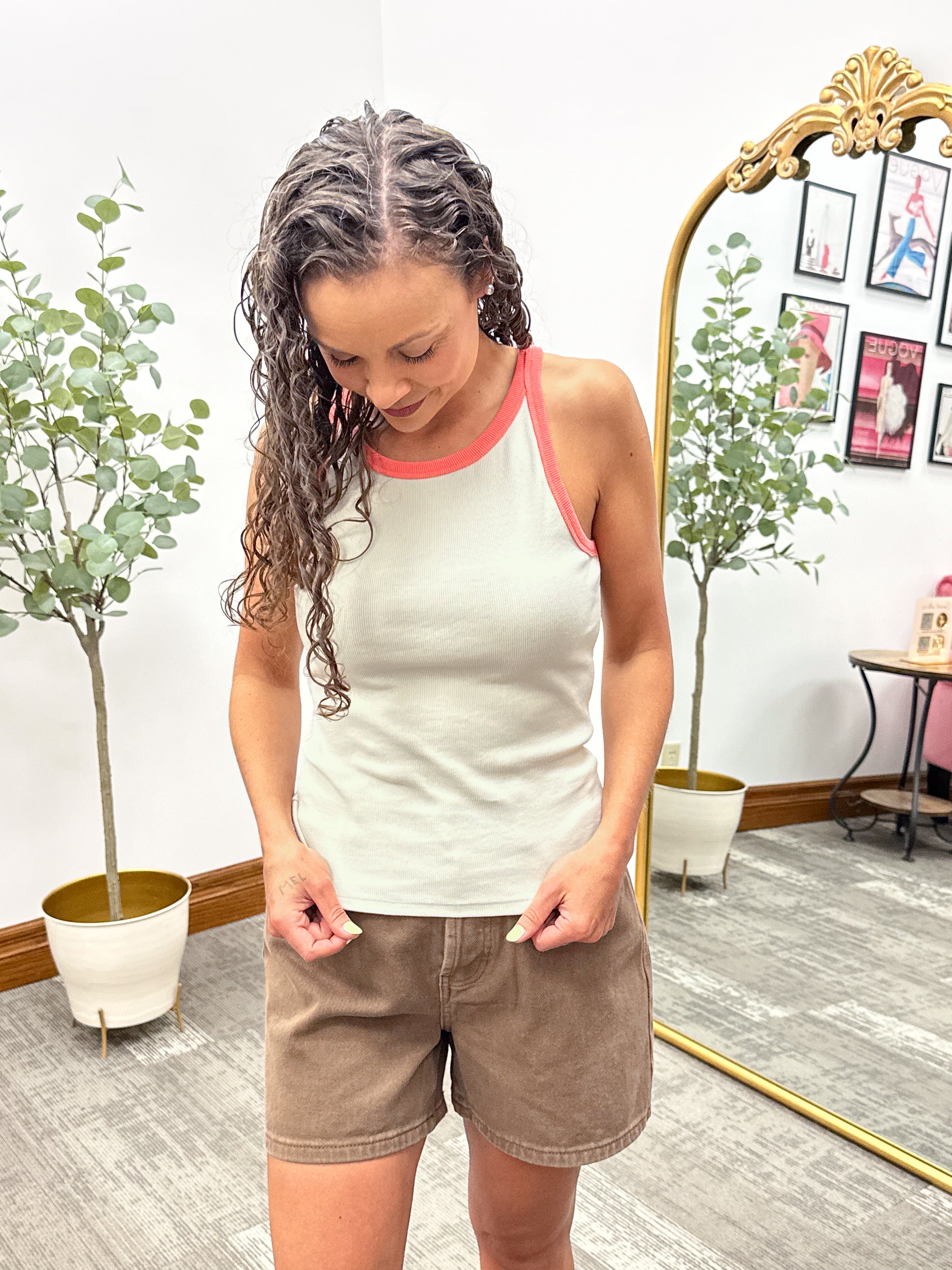 Stone & Coral Ribbed Tank Top