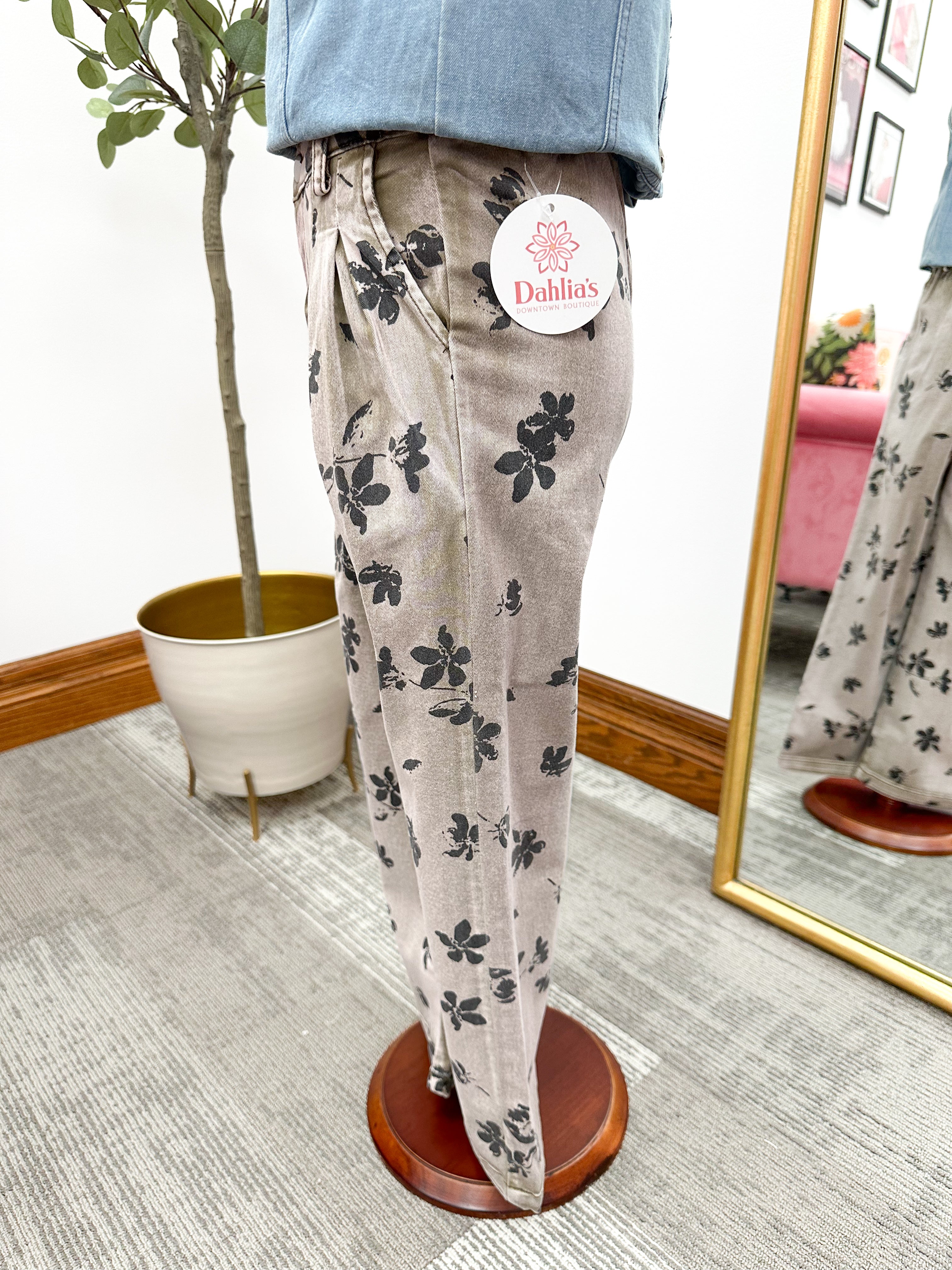 Girls Brown Floral Wide Leg Jeans