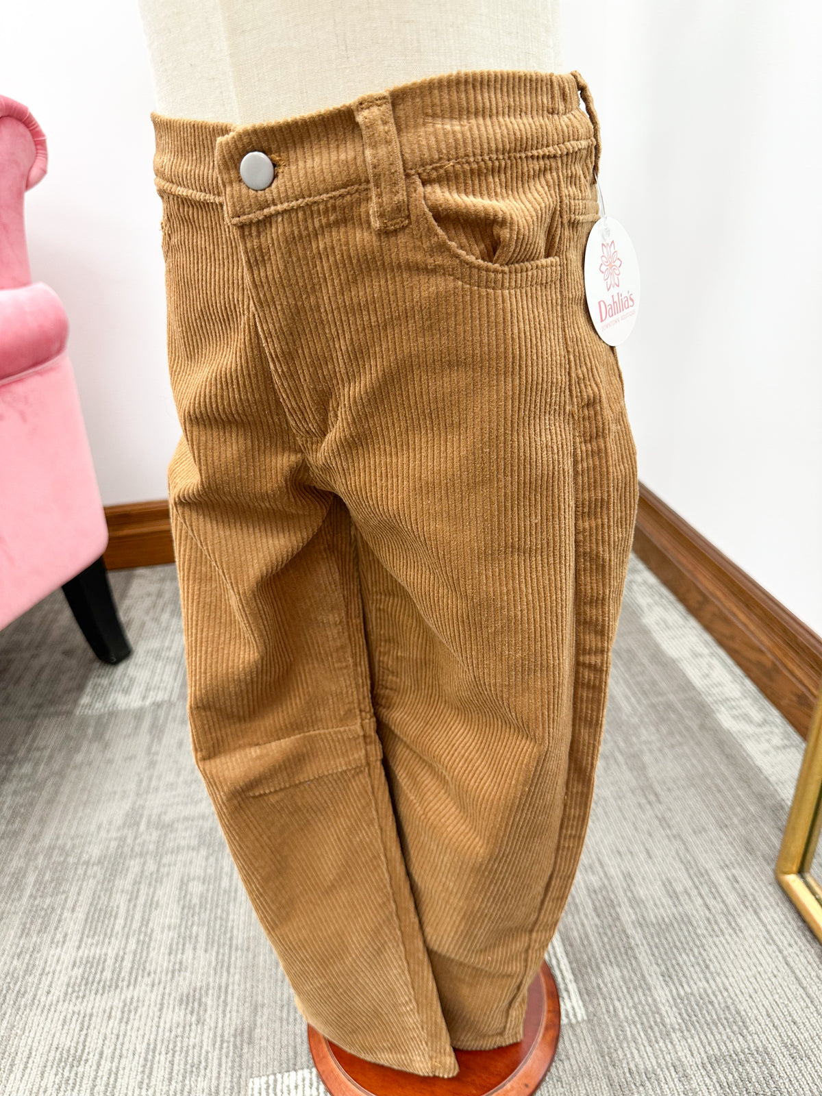 Girls Camel Corduroy Barrel Pants