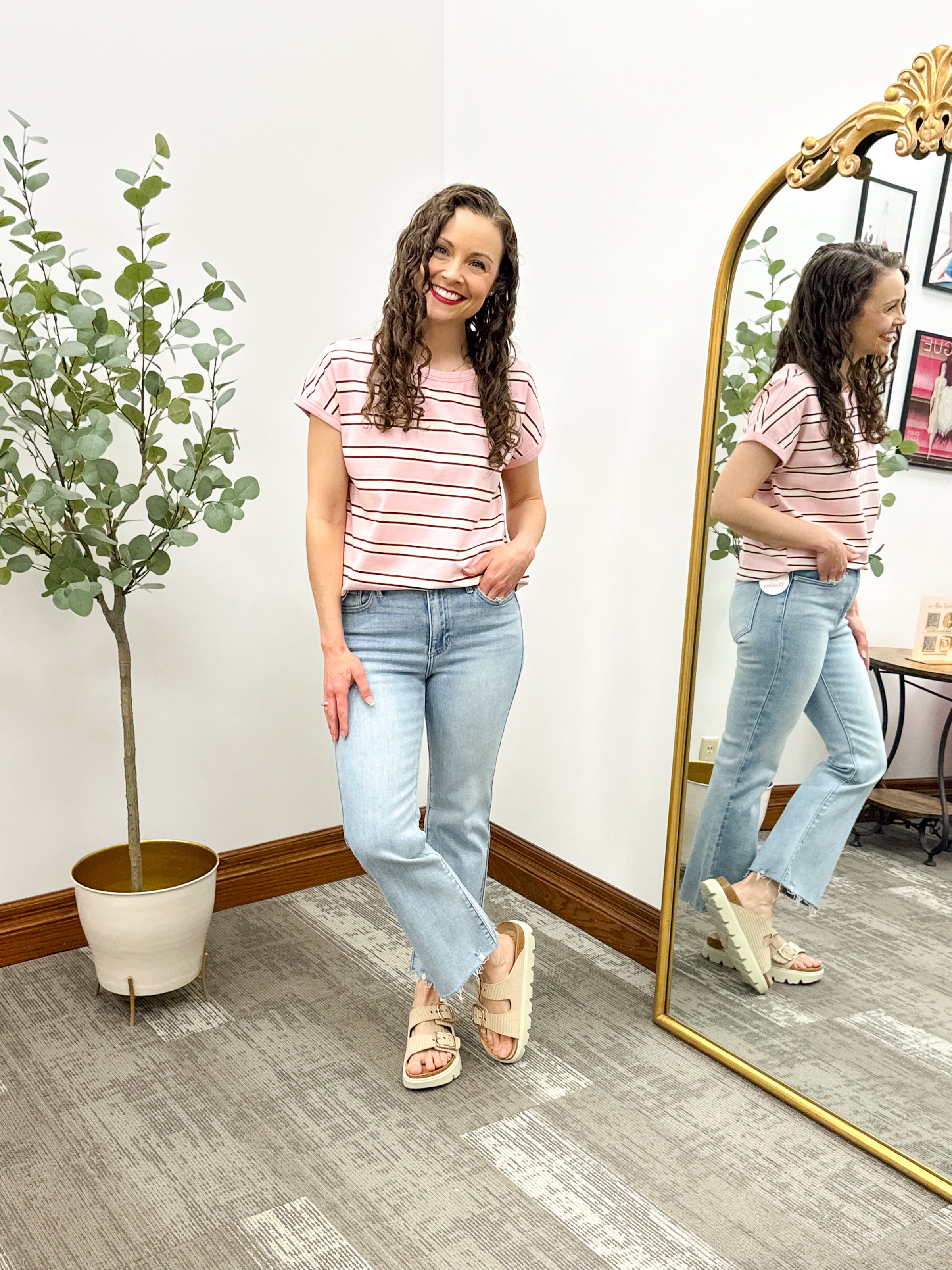 Pink & Ivory Striped T-Shirt