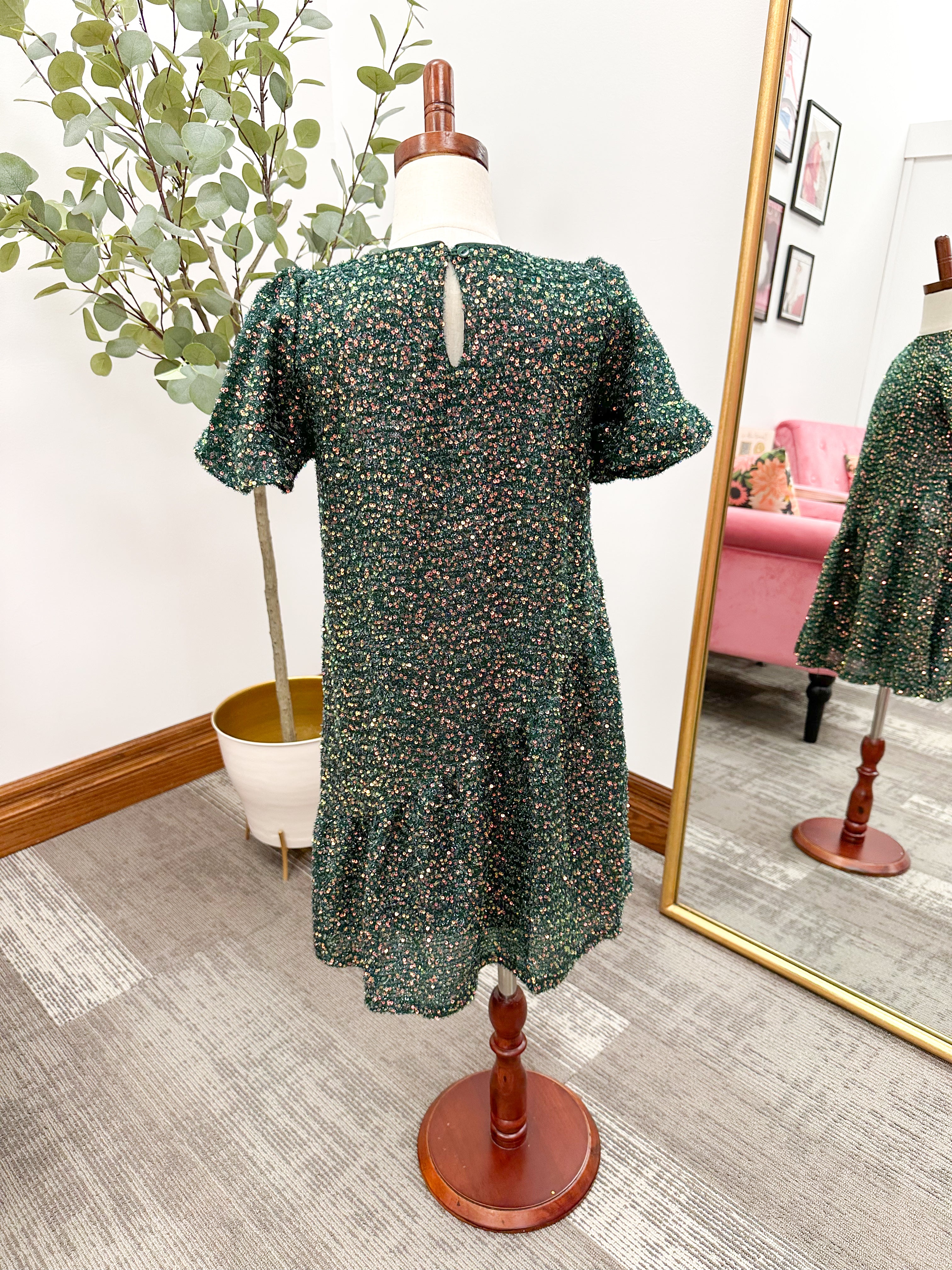 Girls Green Sequin Dress