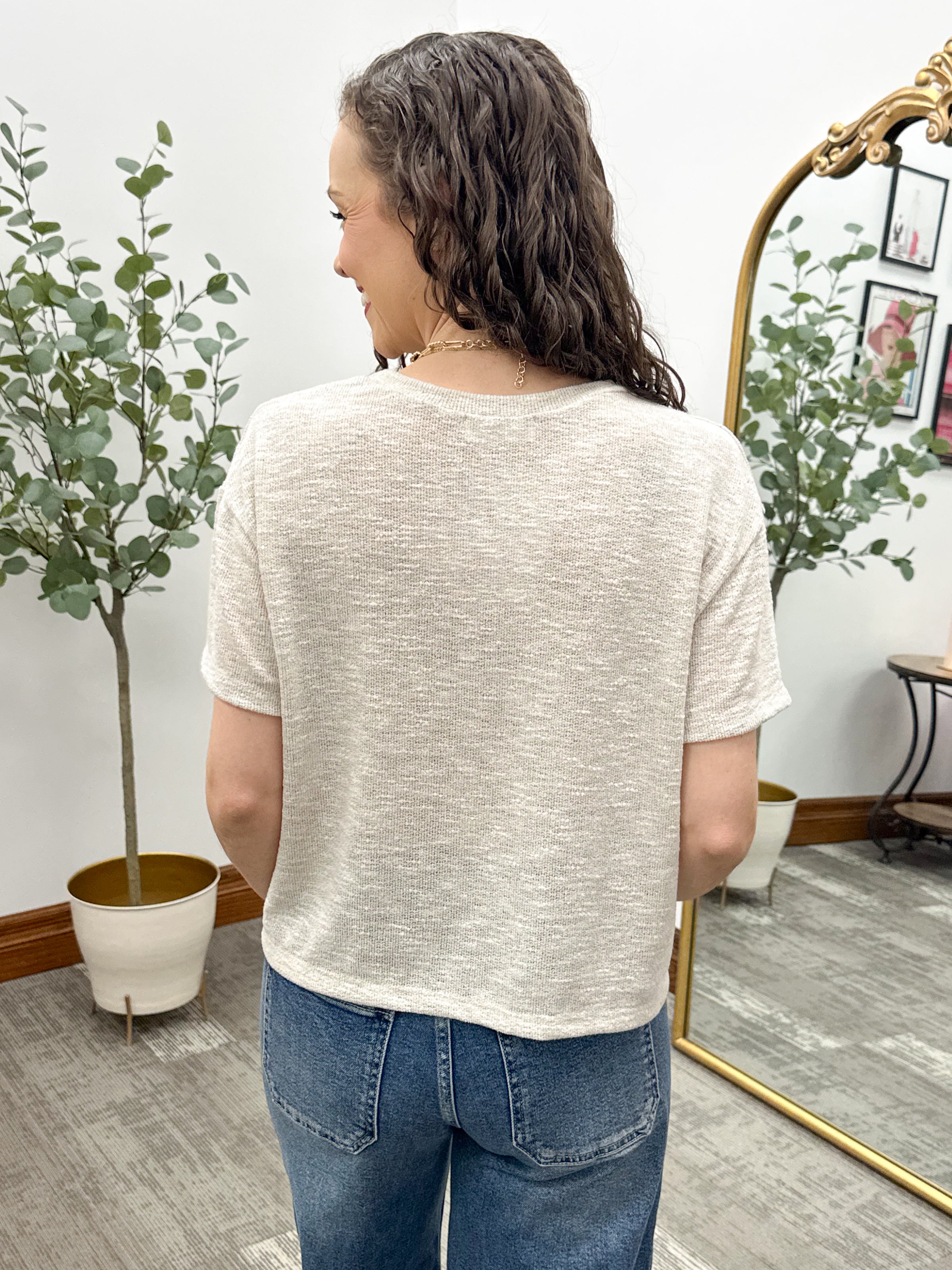 Beige Short Sleeve Knit Top