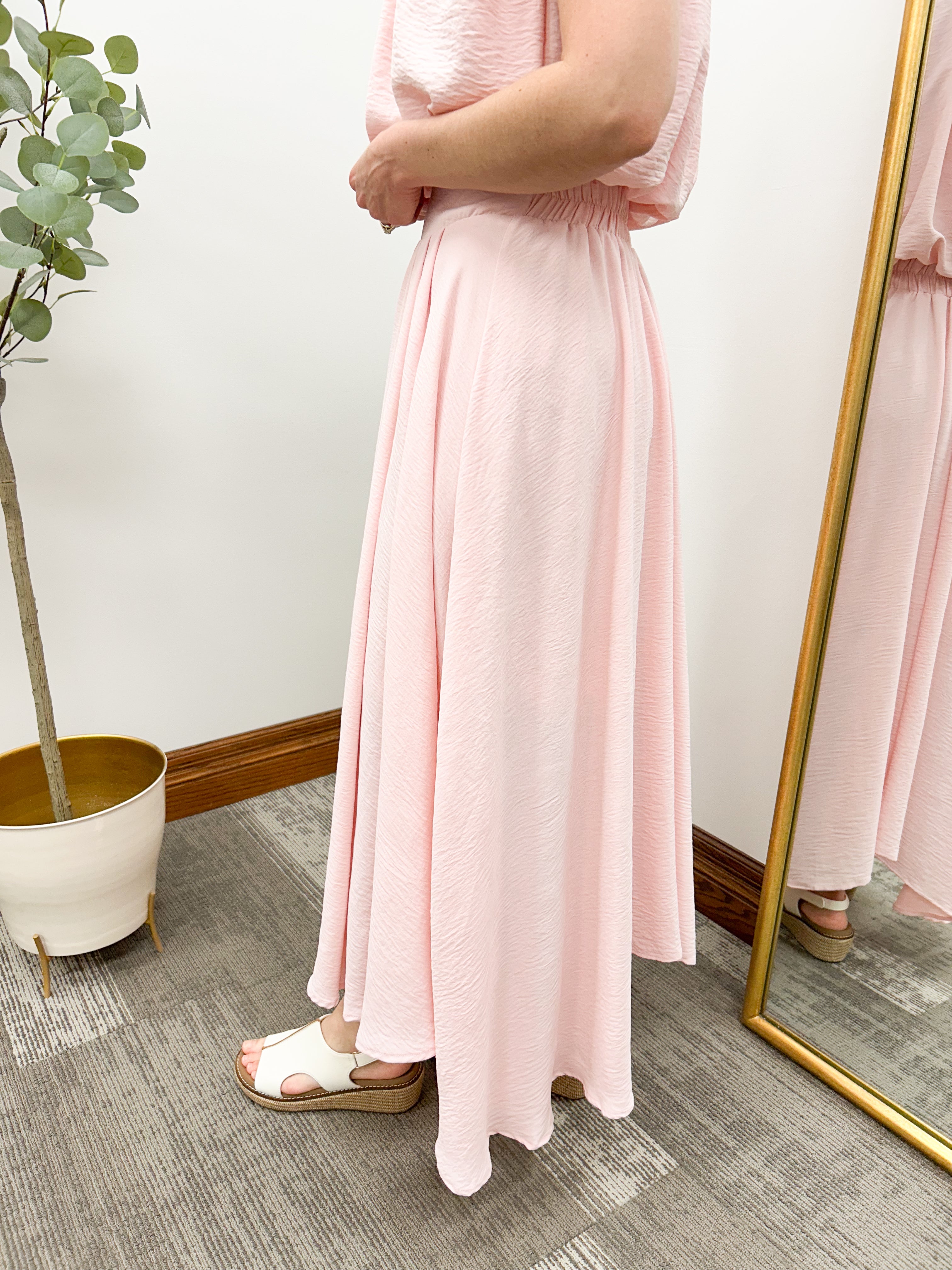 Pink Pleated Midi Skirt