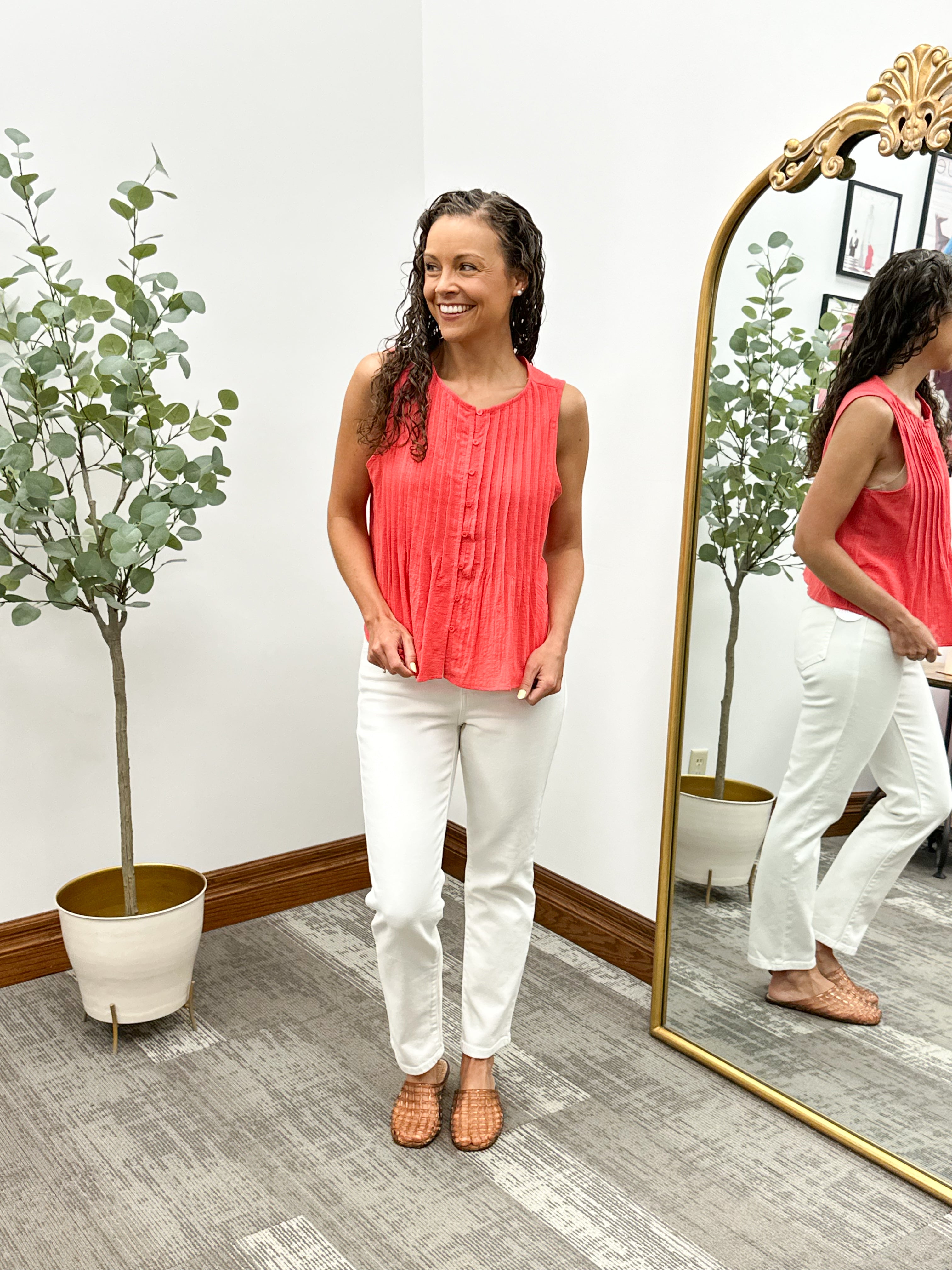 Papaya Pleated Tank Top