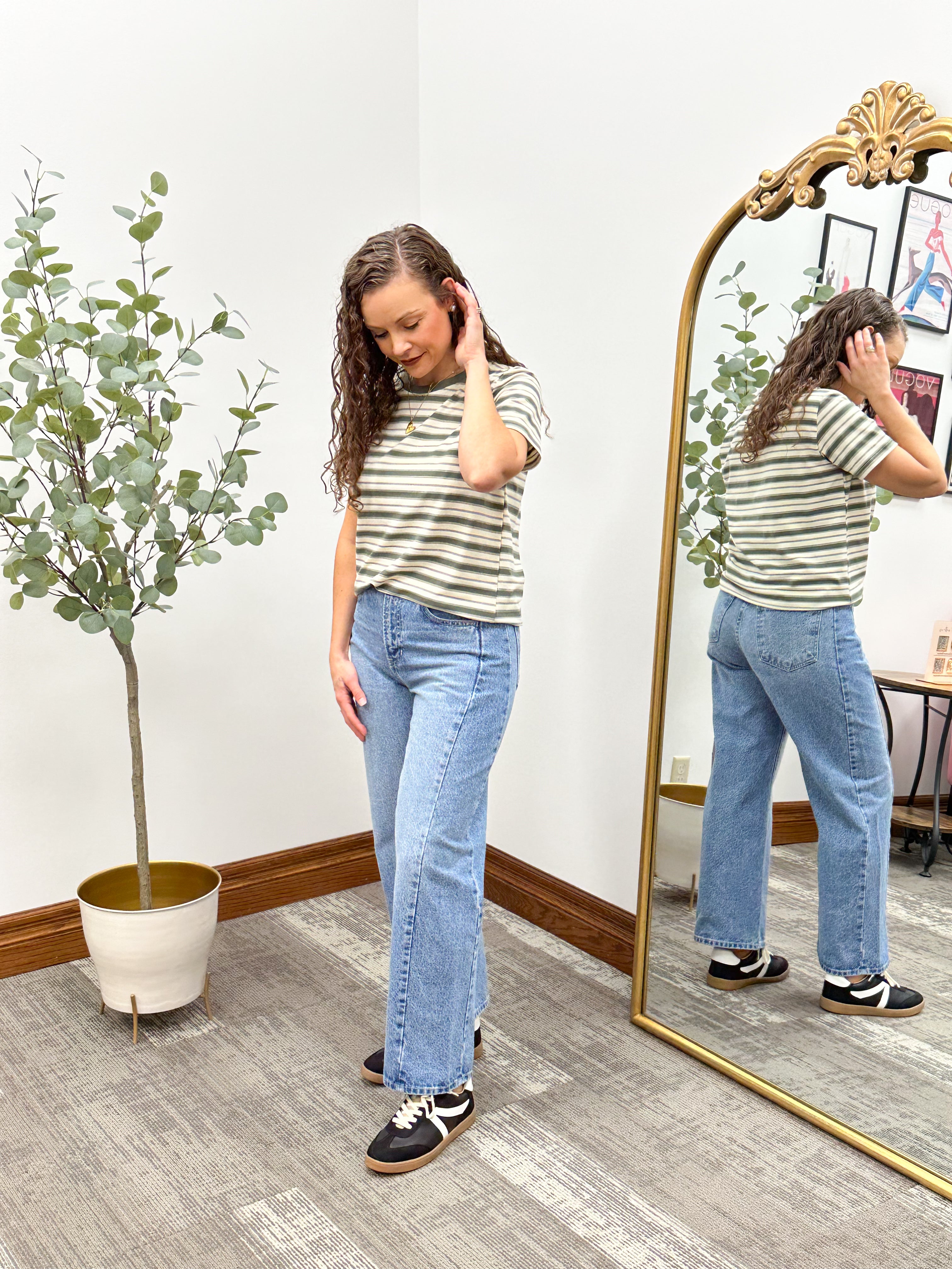 Beige and Olive Striped T-Shirt