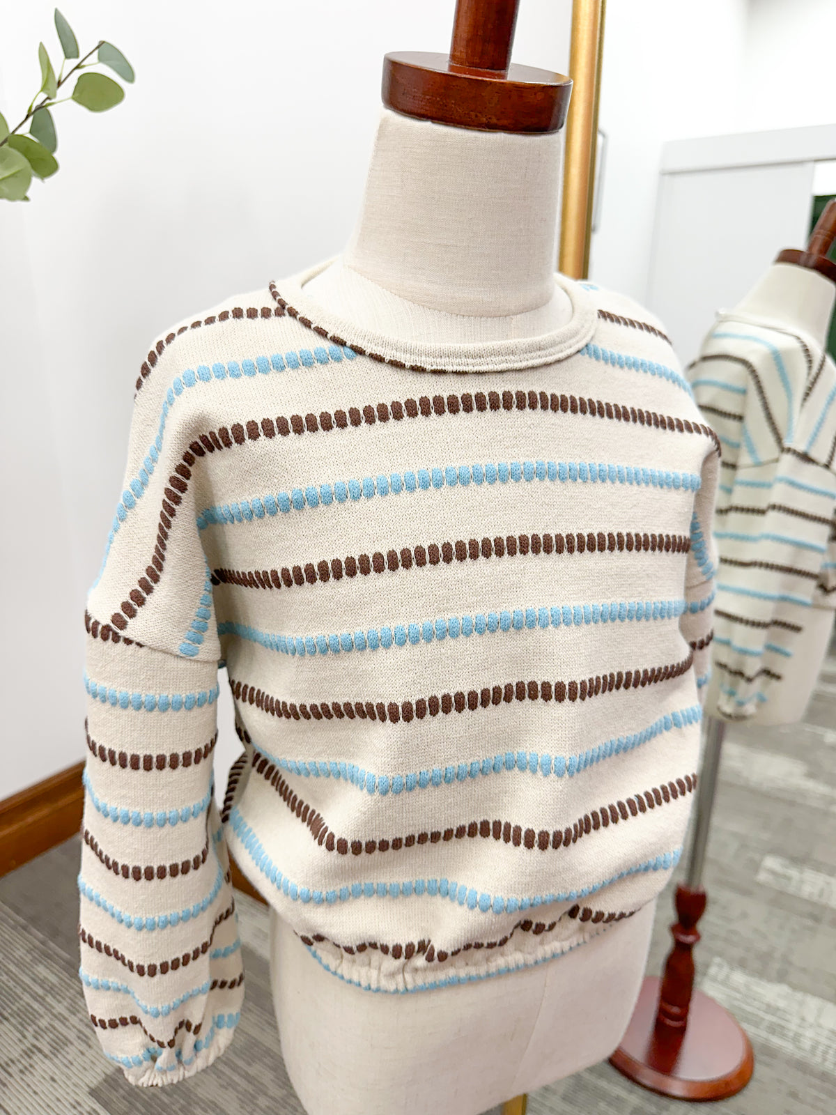Girls Textured Striped Long Sleeve Top