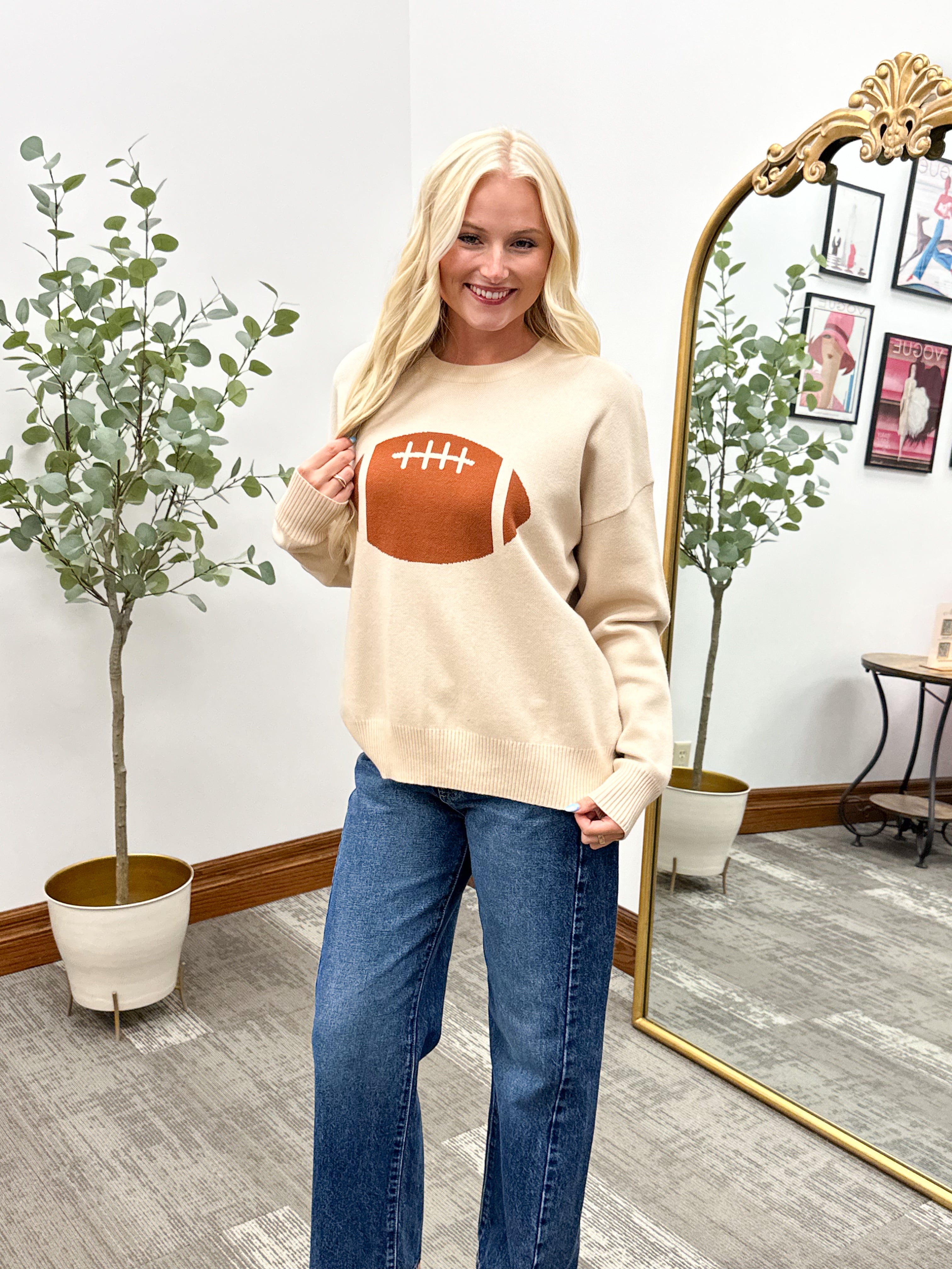 Beige Football Sweater