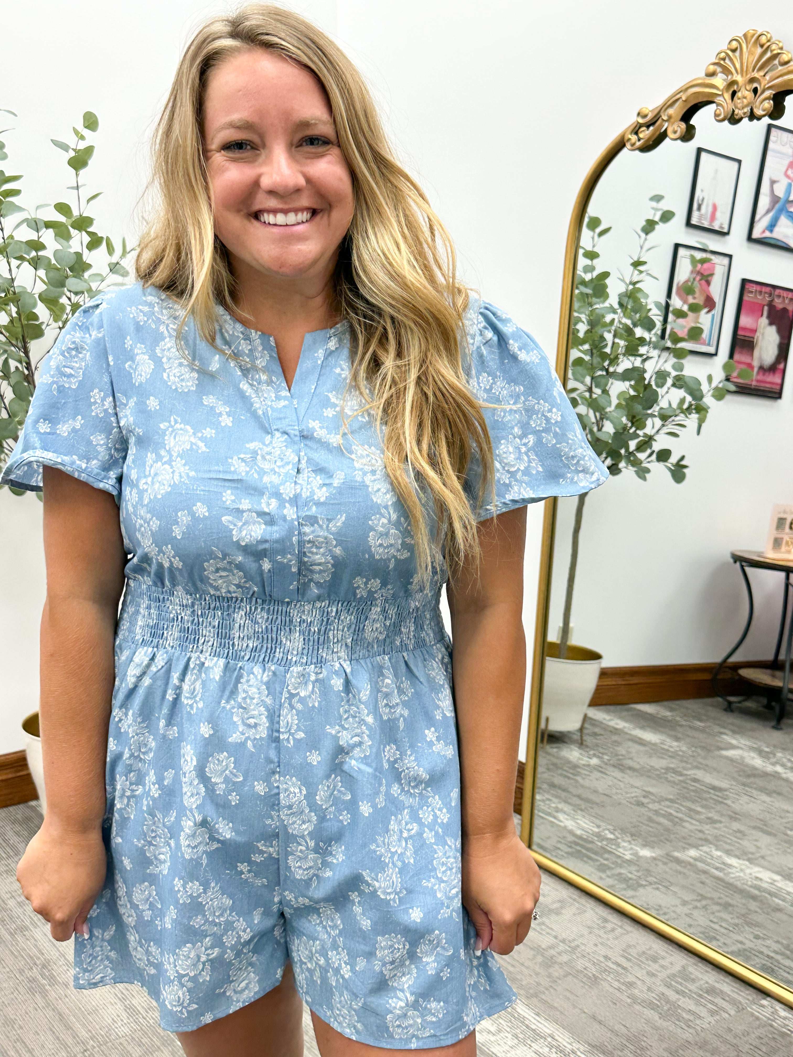 Floral Denim Romper
