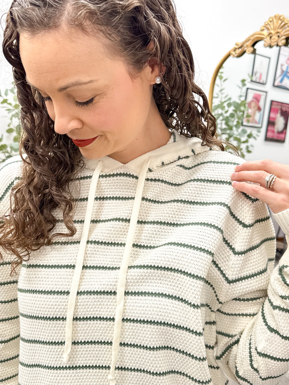 Striped Waffle Knit Hooded Sweater