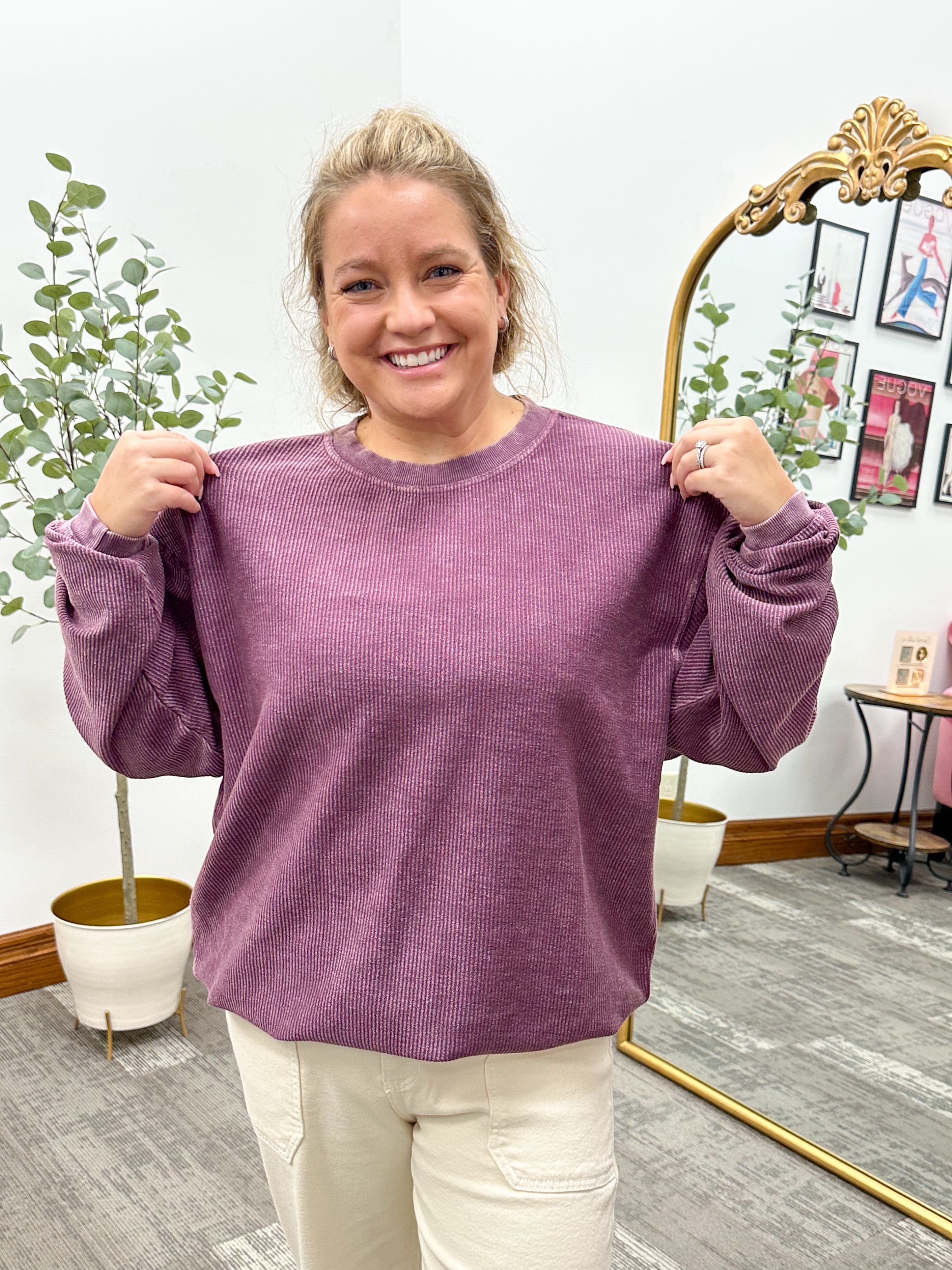 Tabitha Oversized Corded Crewneck Sweatshirt