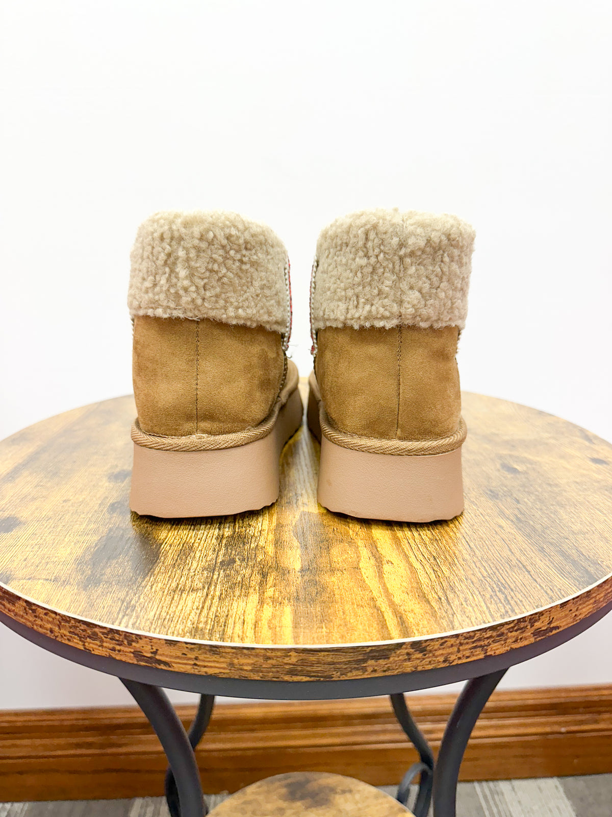 Faux Shearling Tan Platform Bootie