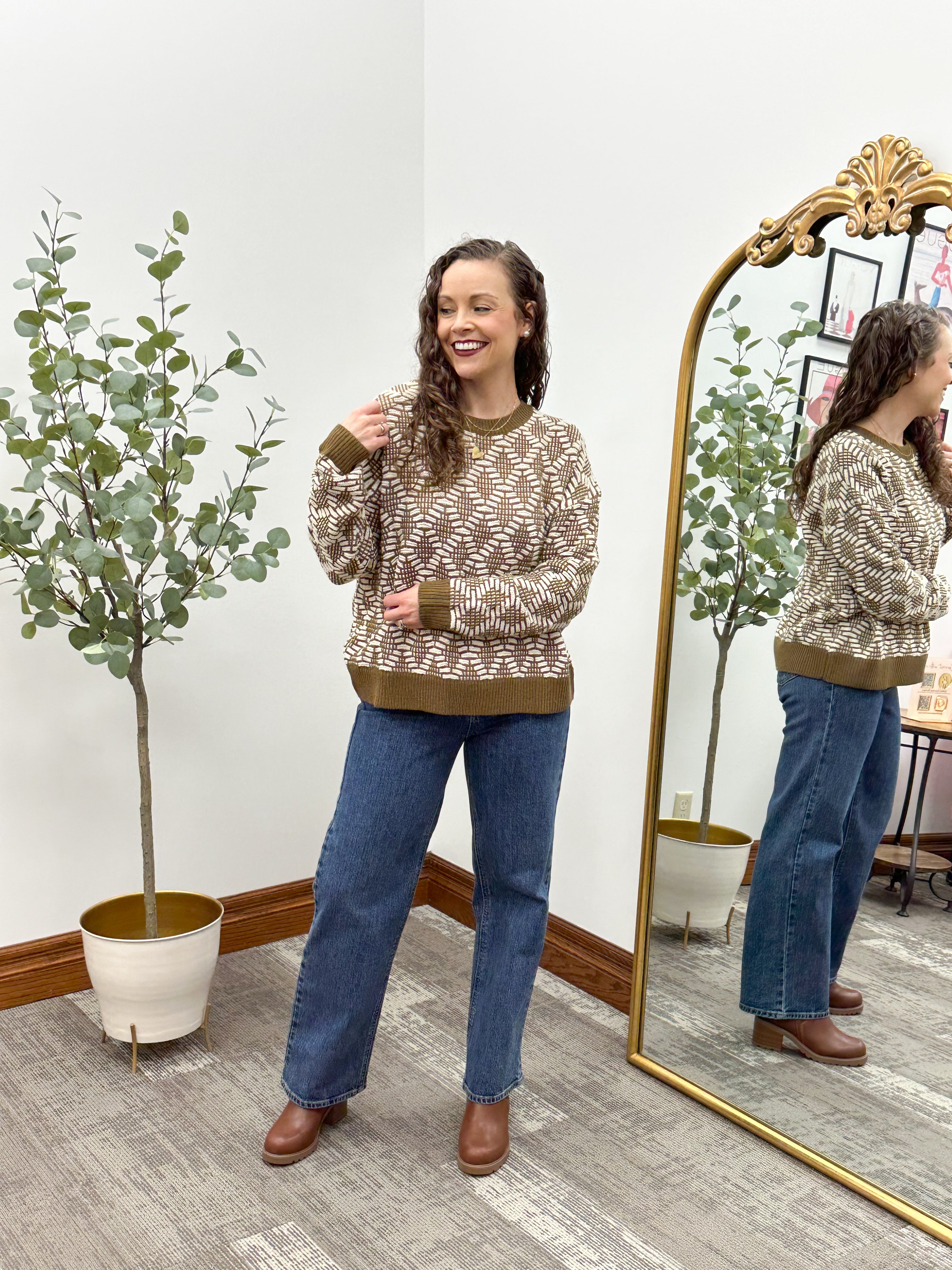 Cream & Brown Textured Sweater