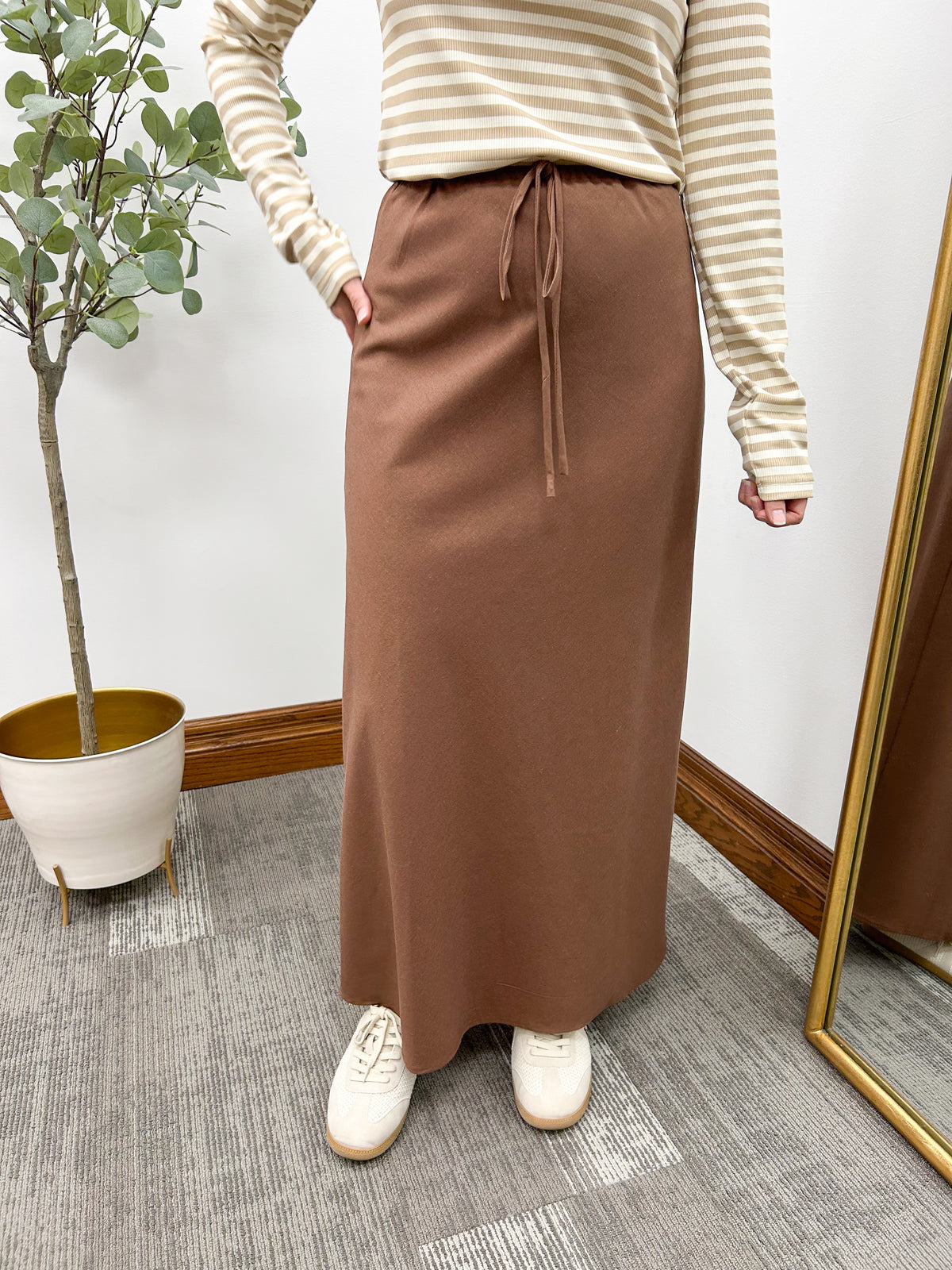 Brown linen maxi skirt