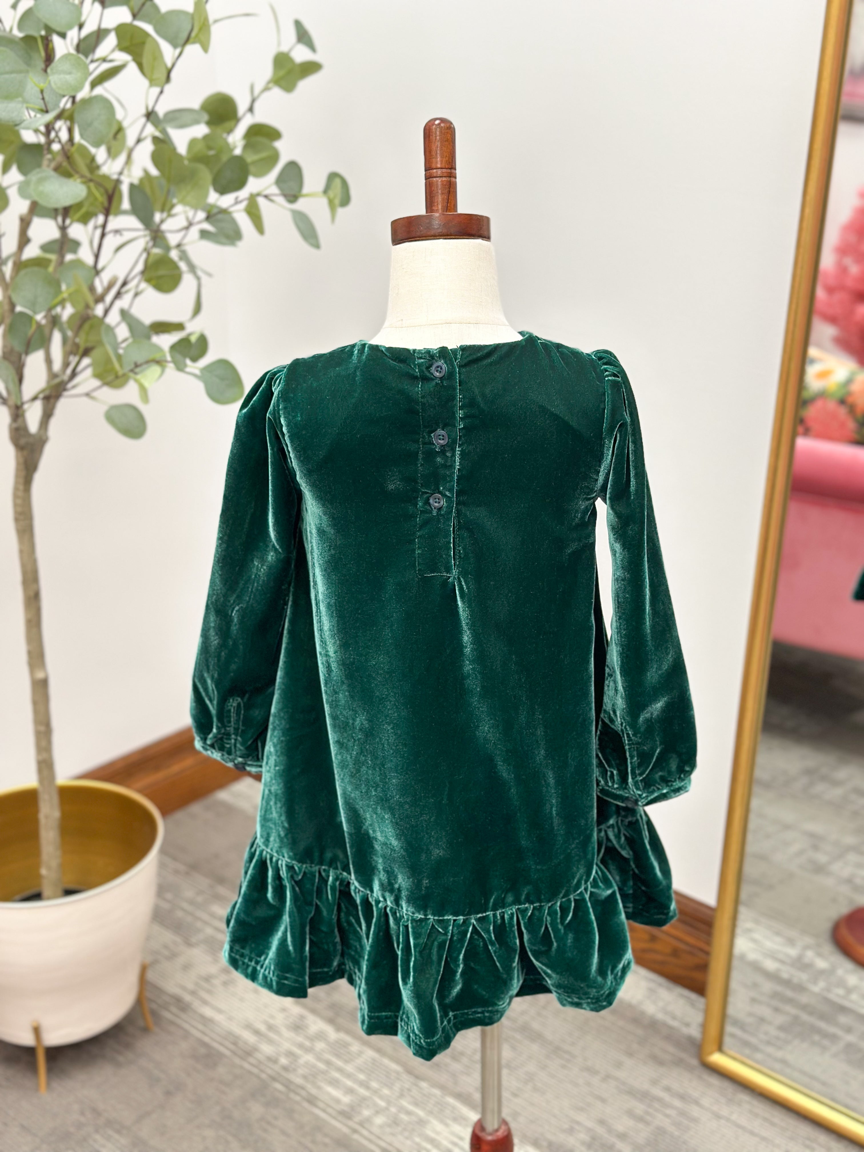 Girls Hunter Green Velvet Dress