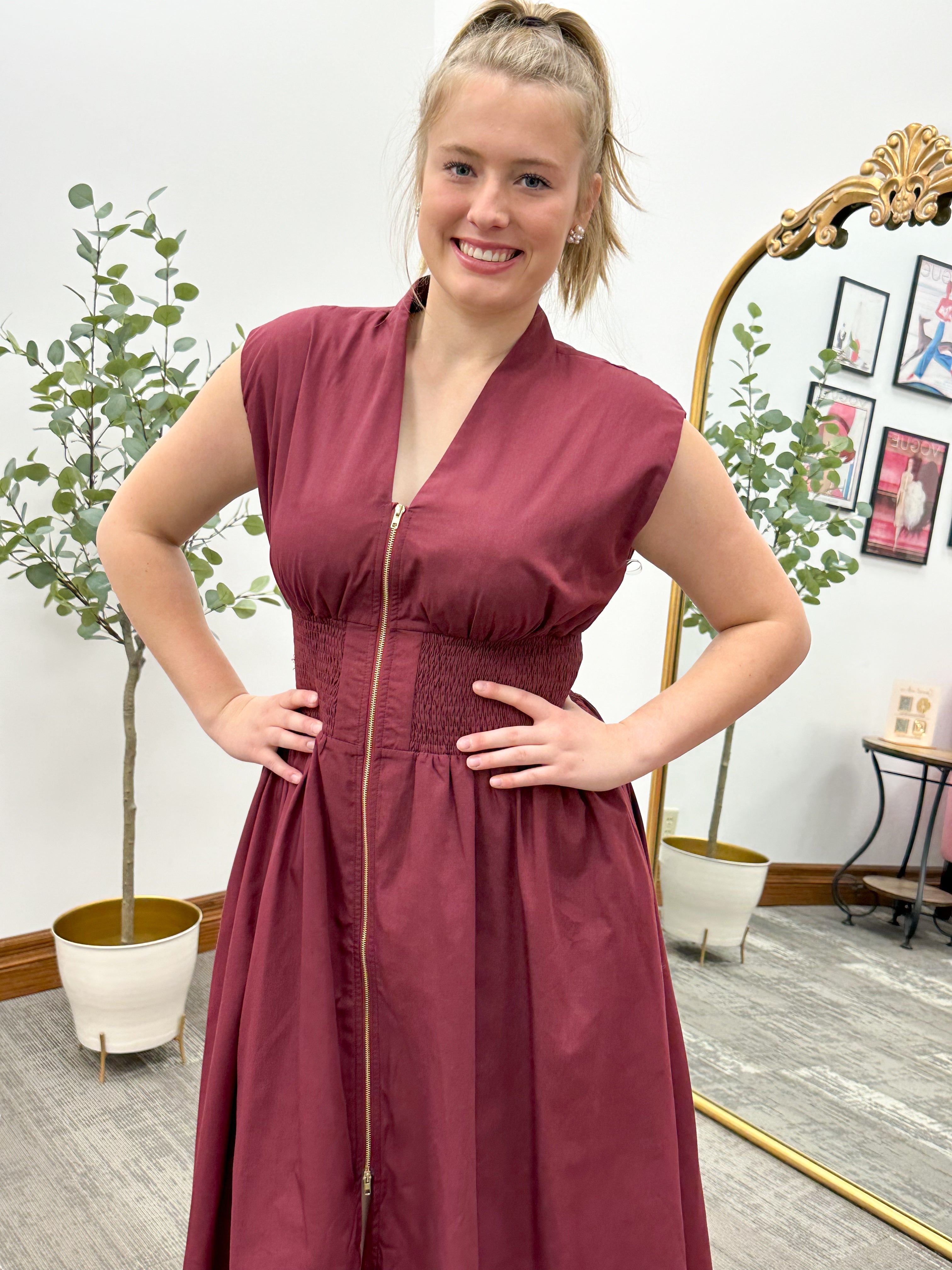 Emily Burgundy Midi Dress