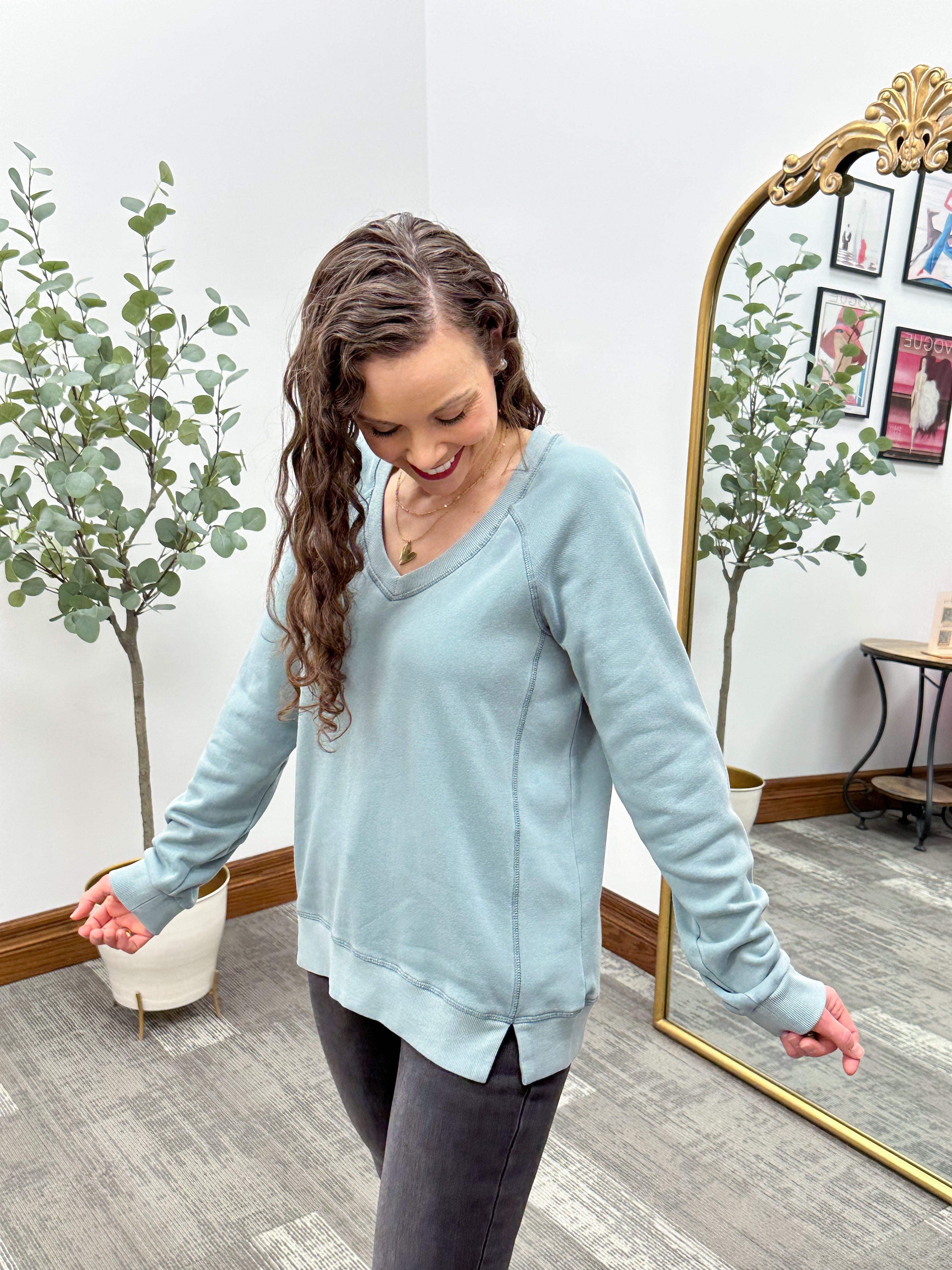 Light Teal Blue Oversized Sweatshirt, Thread & Supply Sweatshirt