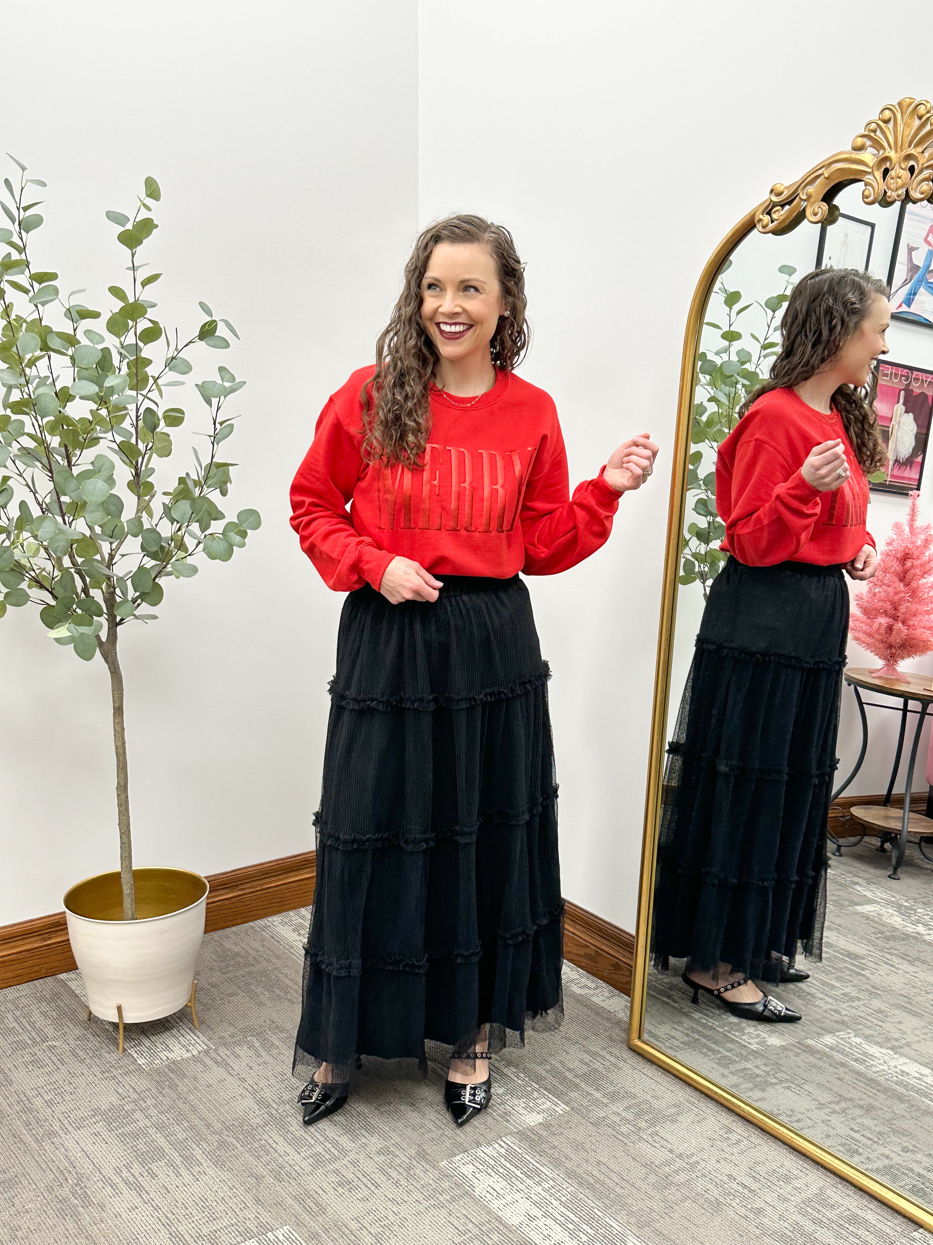 'MERRY' Red Graphic Sweatshirt