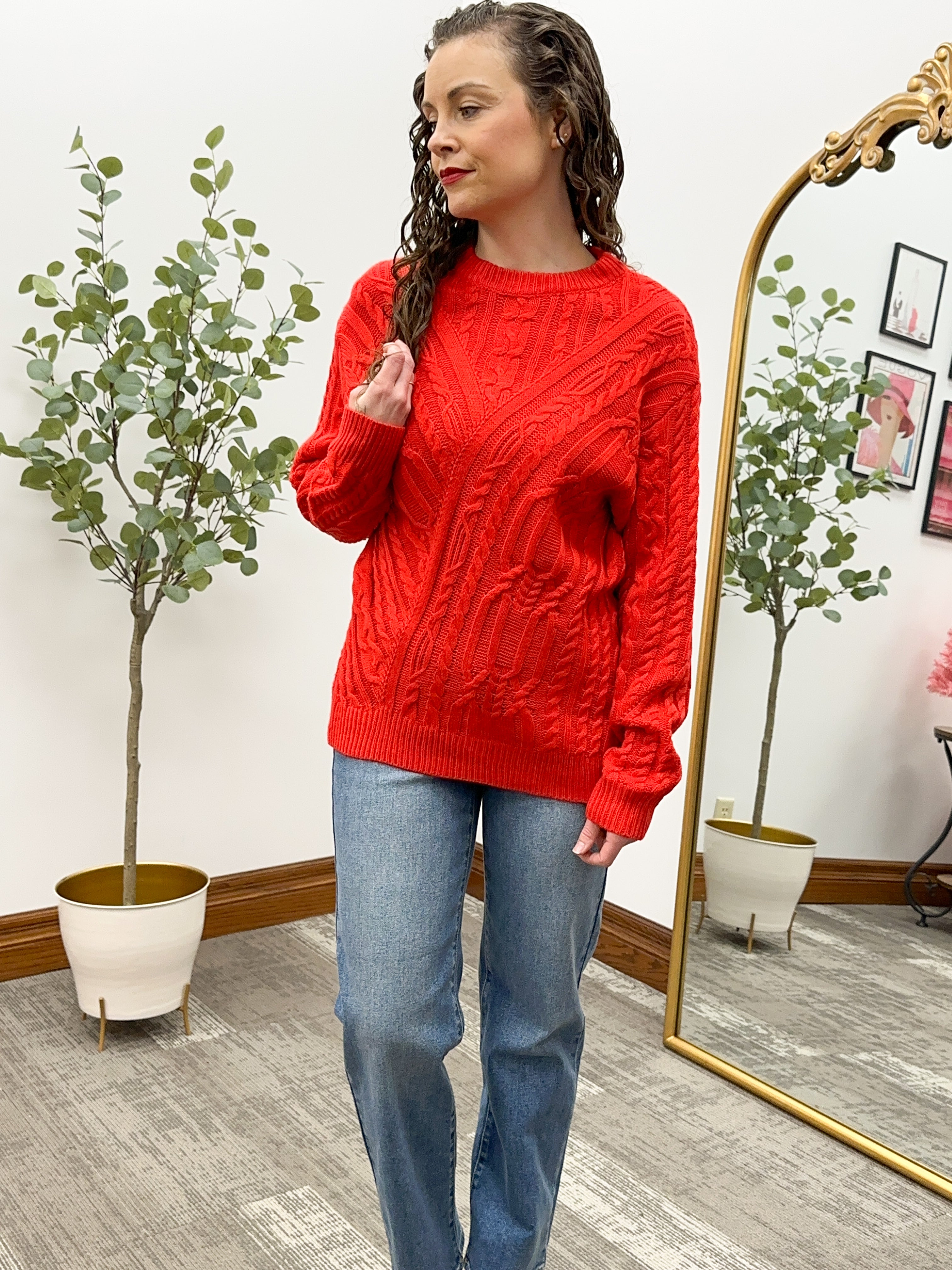 Terry Red Cable Knit Sweater