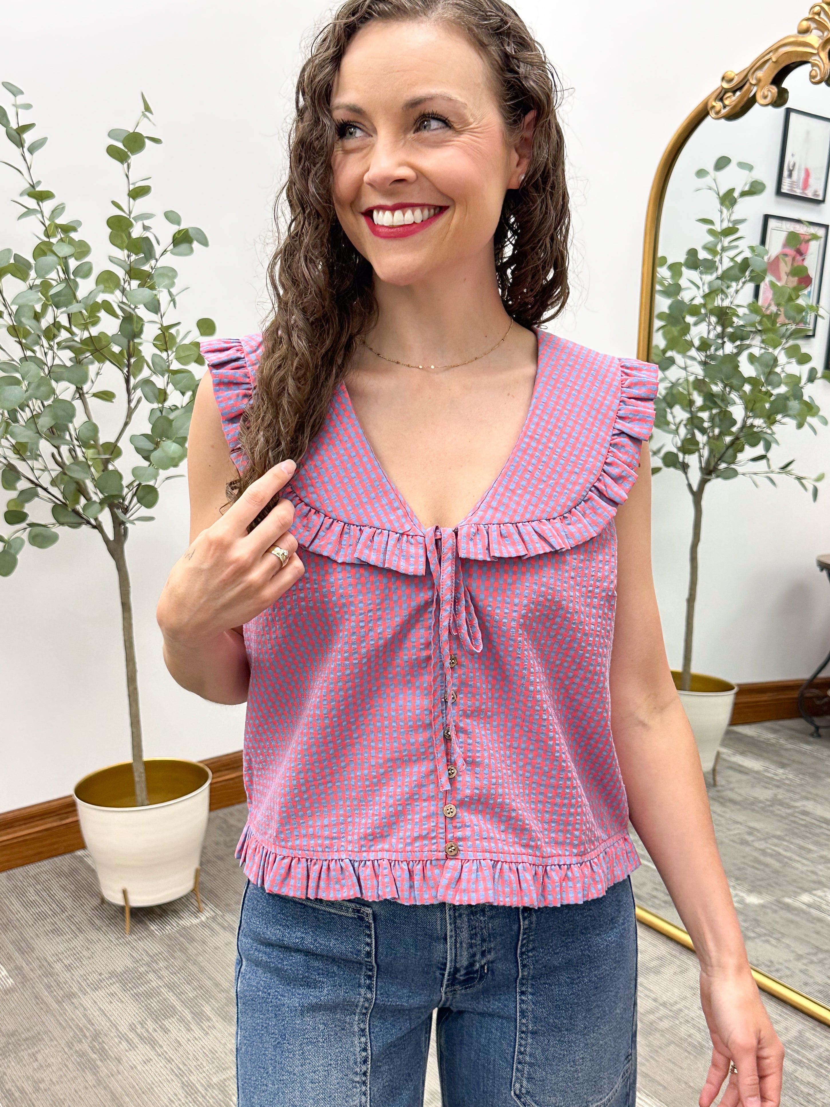 Plaid Peter pan collar top, wishlist top, sleeveless top with collar, cute summer tops, elevated tops for summer 