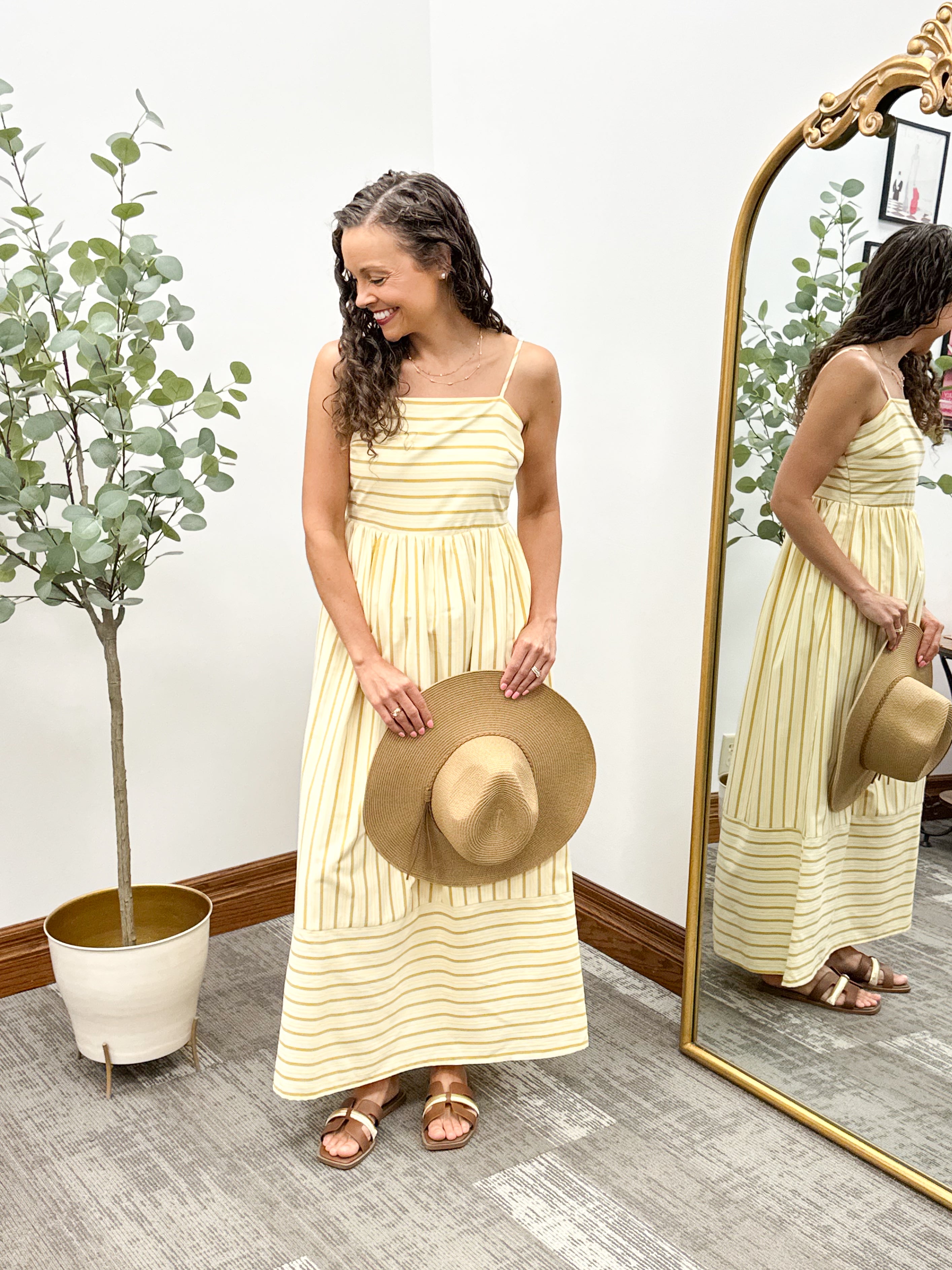 Yellow striped dress, family pictures dress, senior pictures dress, striped maxi dress