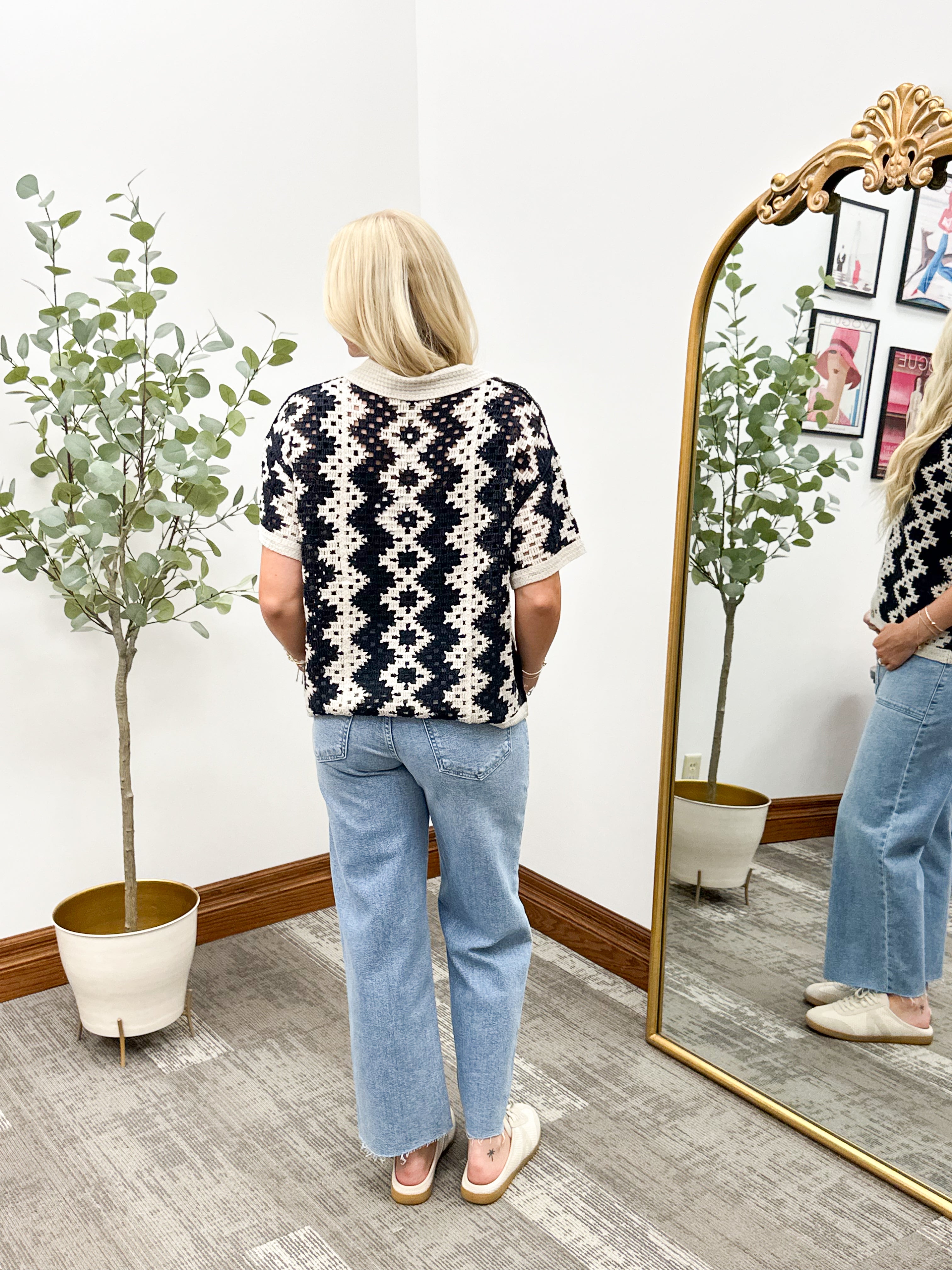 Black & Cream Patterned Button Front Cardigan