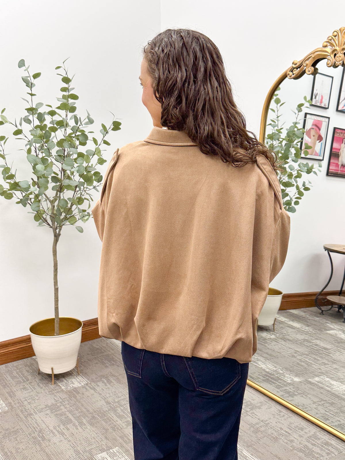 Tan Micro Suede Bubble Hem Jacket